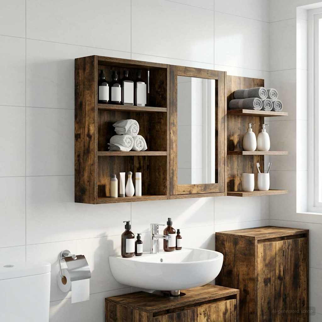 vidaXL Bathroom Wall Cabinet with Shelf Smoked Oak 40 x 10 x 50 cm