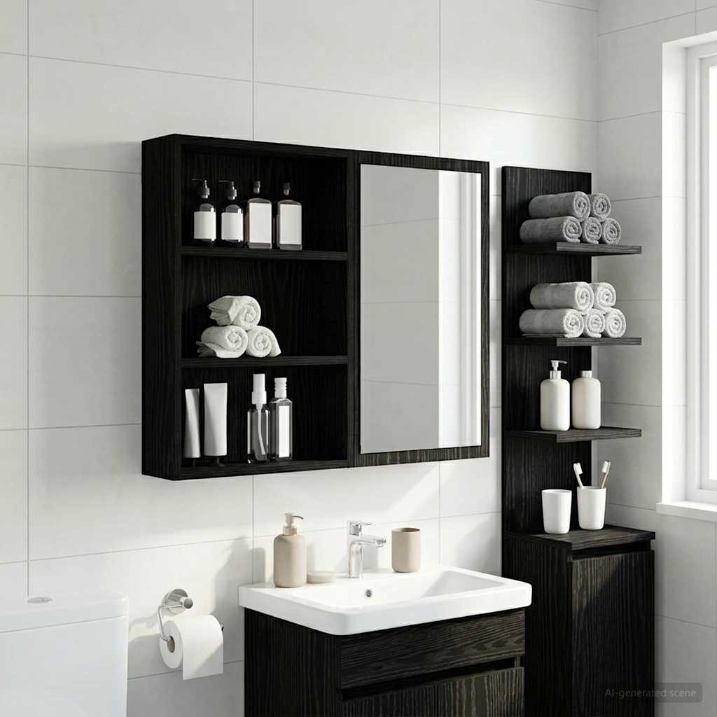 vidaXL Bathroom Wall Cabinet with Shelf Black Oak 40 x 10 x 60.5 cm