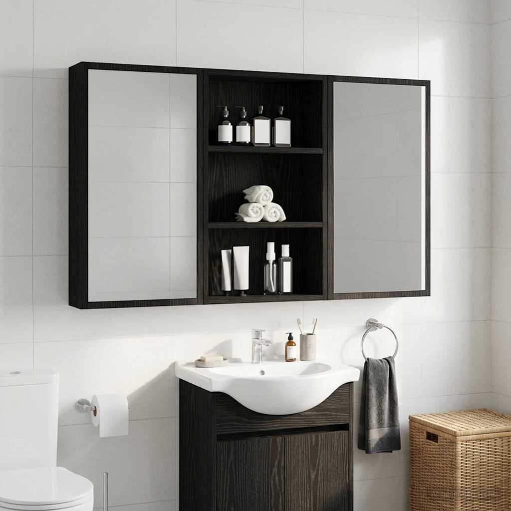 vidaXL Bathroom Wall Cabinet Black Oak 40 x 14 x 70 cm Engineered wood