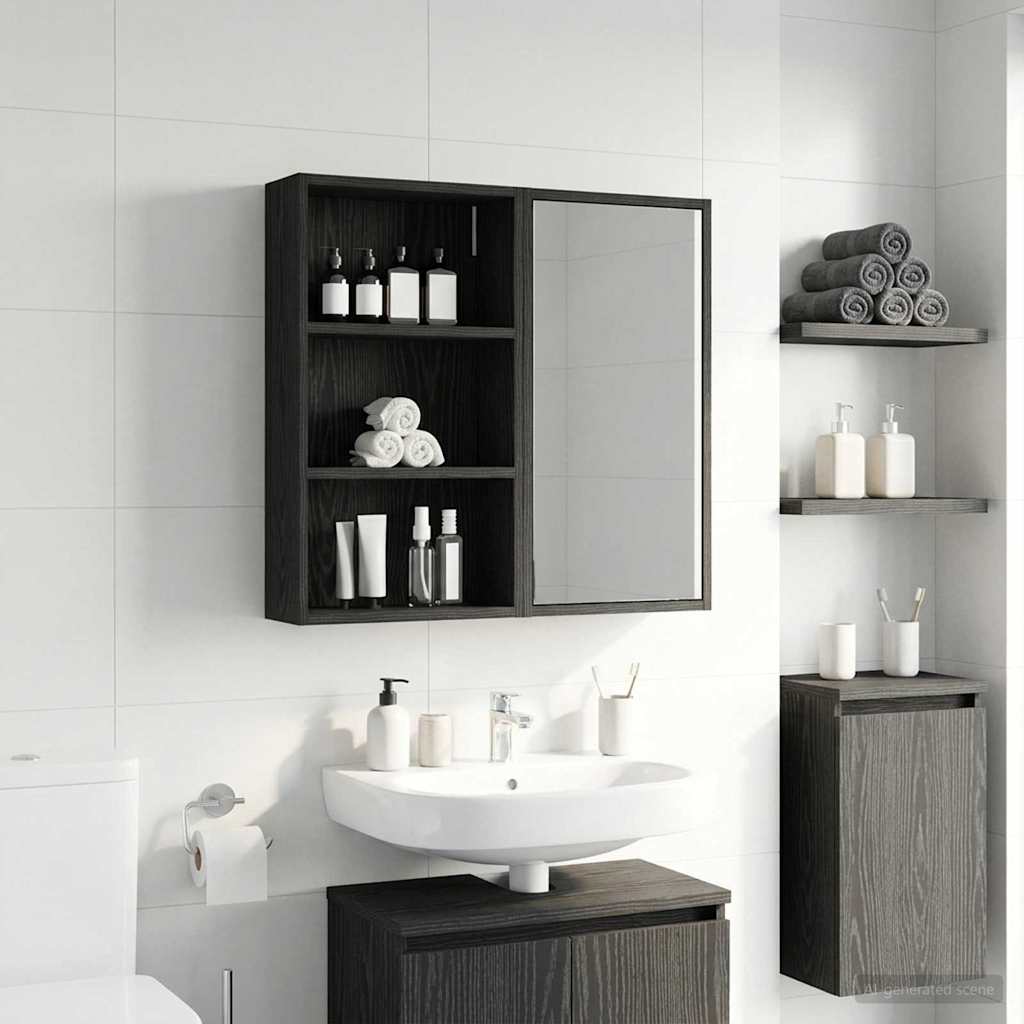 vidaXL Bathroom Wall Cabinet Black Oak 40 x 14 x 70 cm Engineered wood