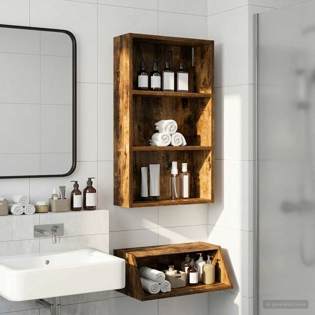 vidaXL Bathroom Wall Cabinet with Shelf Smoked Oak 40 x 14 x 70 cm