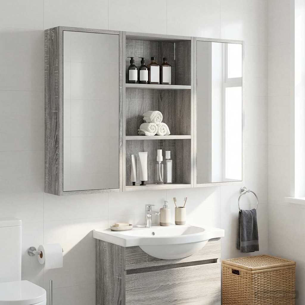 vidaXL Bathroom Wall Cabinet with Shelf Grey Sonoma 40 x 14 x 70 cm