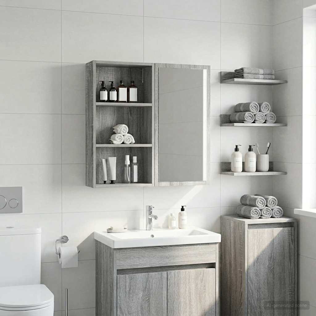 vidaXL Bathroom Wall Cabinet with Shelf Grey Sonoma 40 x 14 x 70 cm