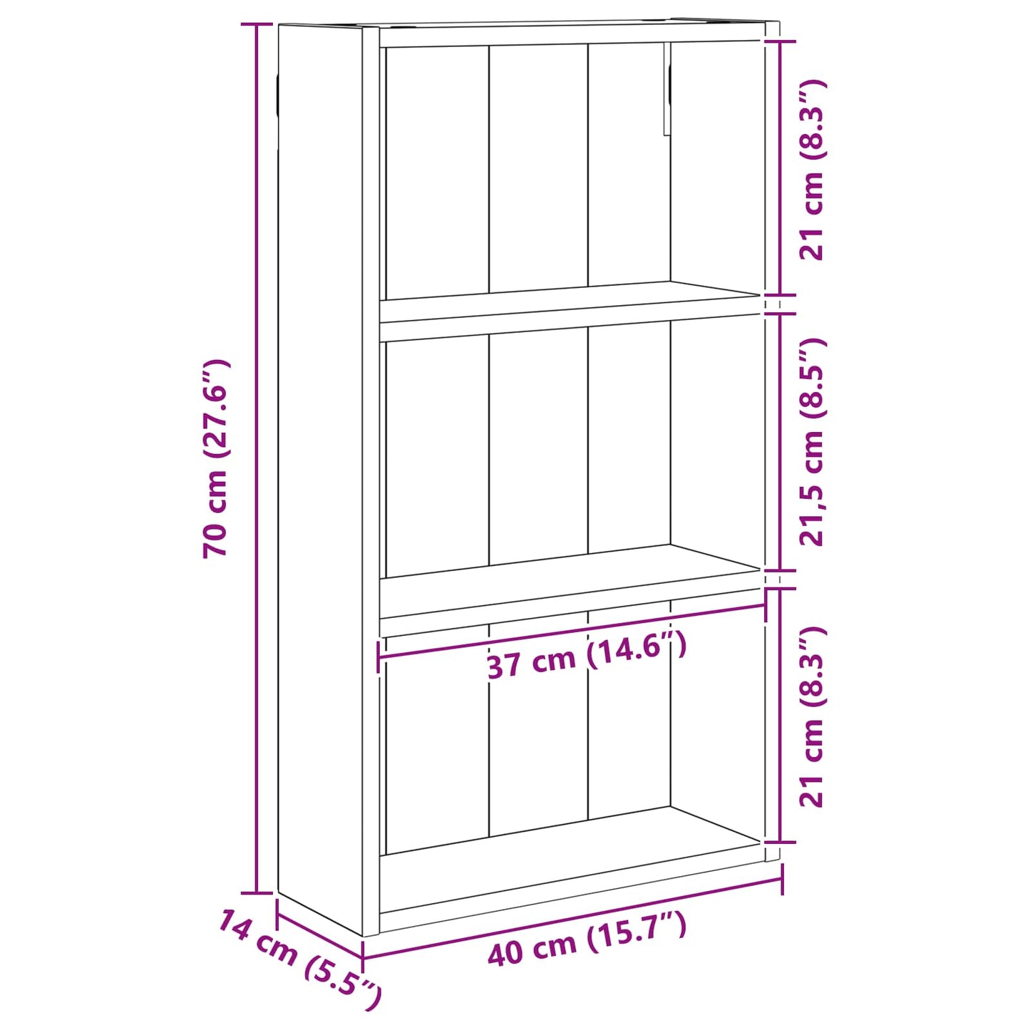 vidaXL Bathroom Wall Cabinet Grey Sonoma 40 x 14 x 70 cm