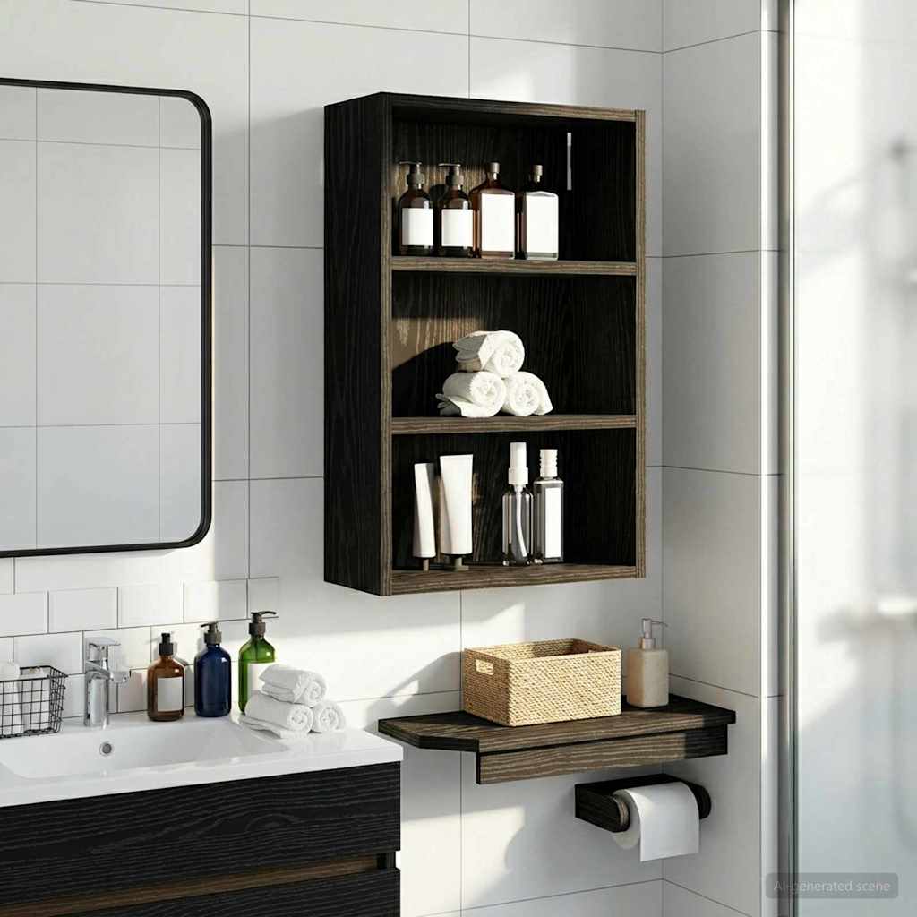 vidaXL Bathroom Wall Cabinet with Shelf Black Oak 40 x 16 x 62.5 cm