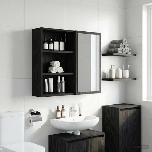 vidaXL Bathroom Wall Cabinet with Shelf Black Oak 40 x 16 x 62.5 cm