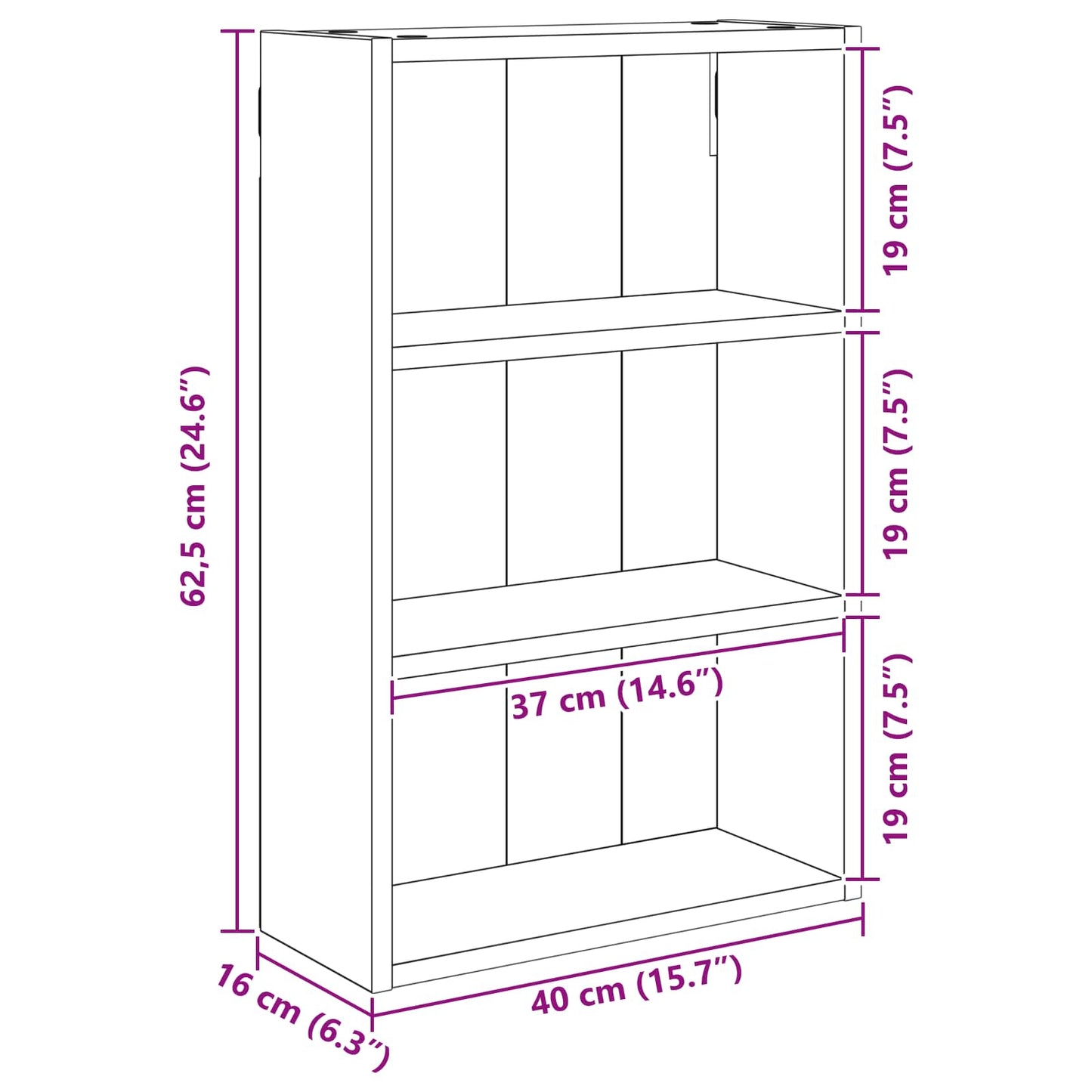 vidaXL Bathroom Wall Cabinet Black Oak 40 x 16 x 62.5 cm