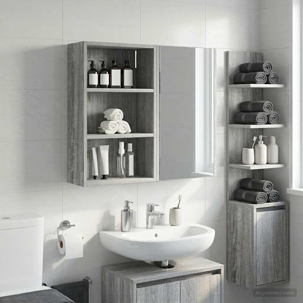 vidaXL Bathroom Wall Cabinet with Shelf Grey Sonoma 40 x 16 x 62.5 cm