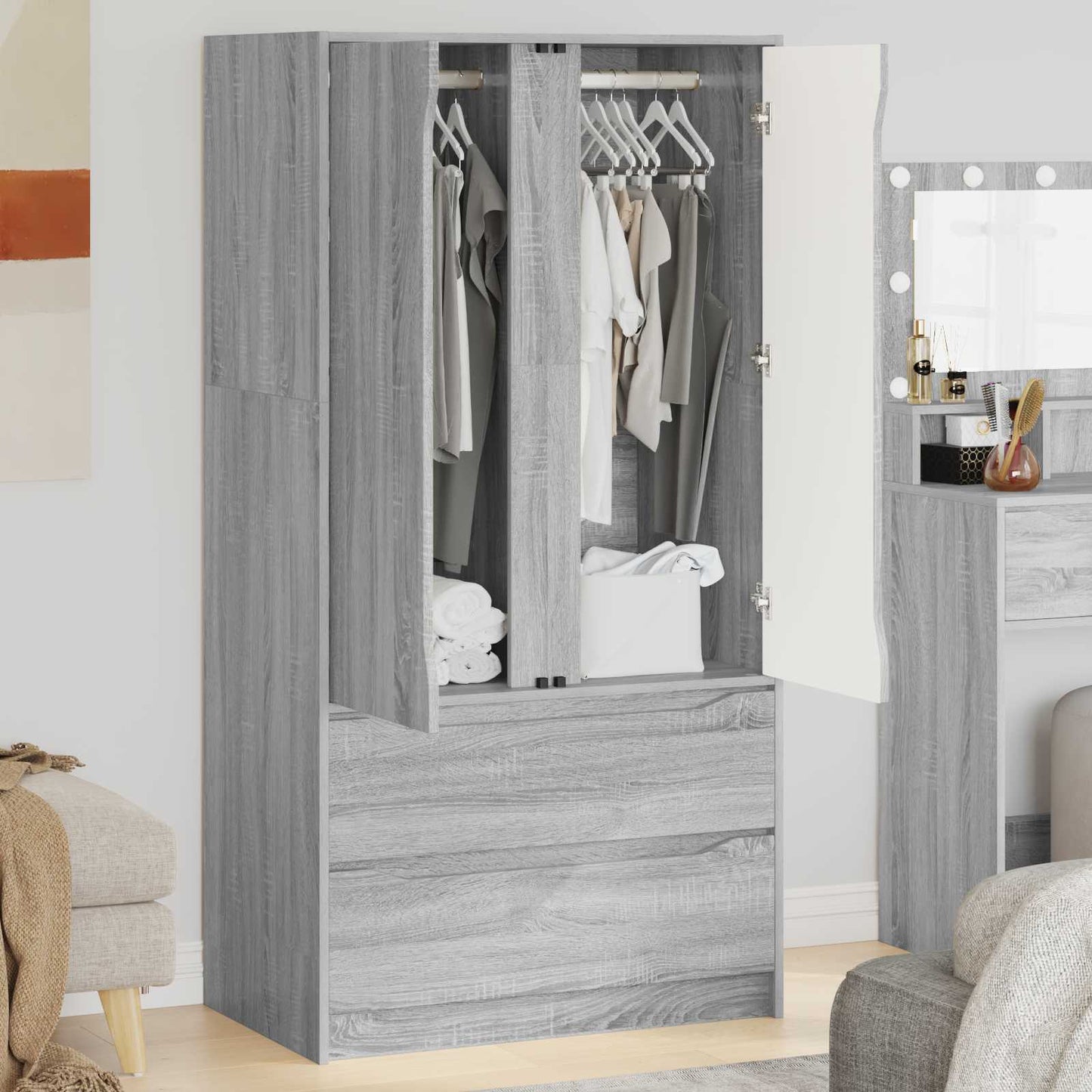 vidaXL Wardrobe Manual Grey Sonoma 79.5 x 49 x 156 cm Engineered Wood