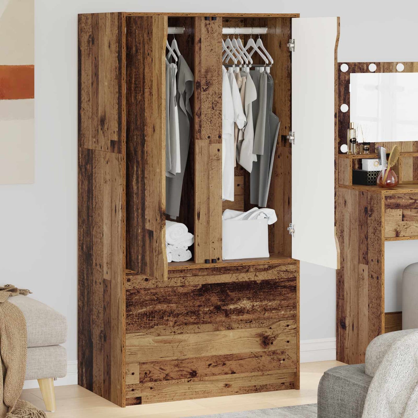vidaXL Wardrobe with Door Old Wood 79.5 x 49 x 156 cm Engineered Wood