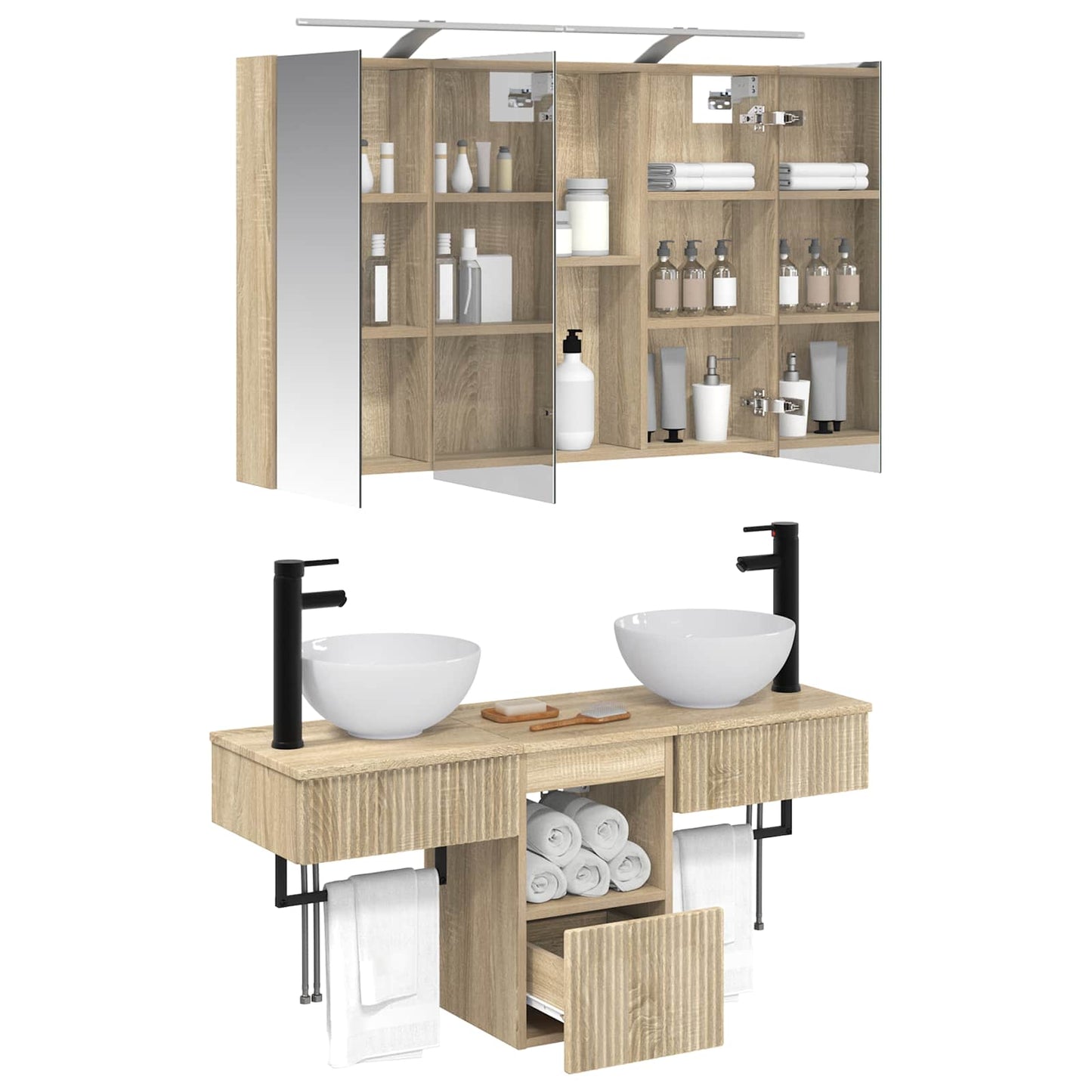 vidaXL Bathroom Cabinet Set 4 pcs Sonoma Oak 100 x 14.5 x 70 cm