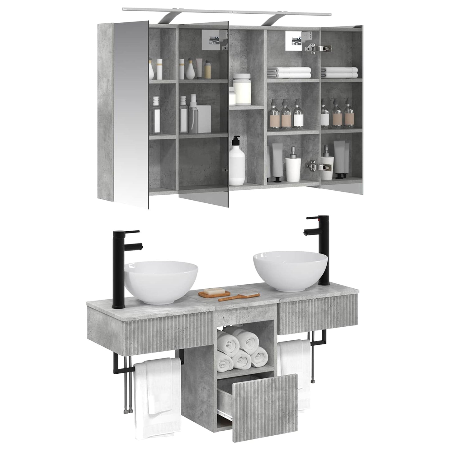 vidaXL Bathroom Cabinet Set 4 pcs Concrete Grey 100 x 14.5 x 70 cm