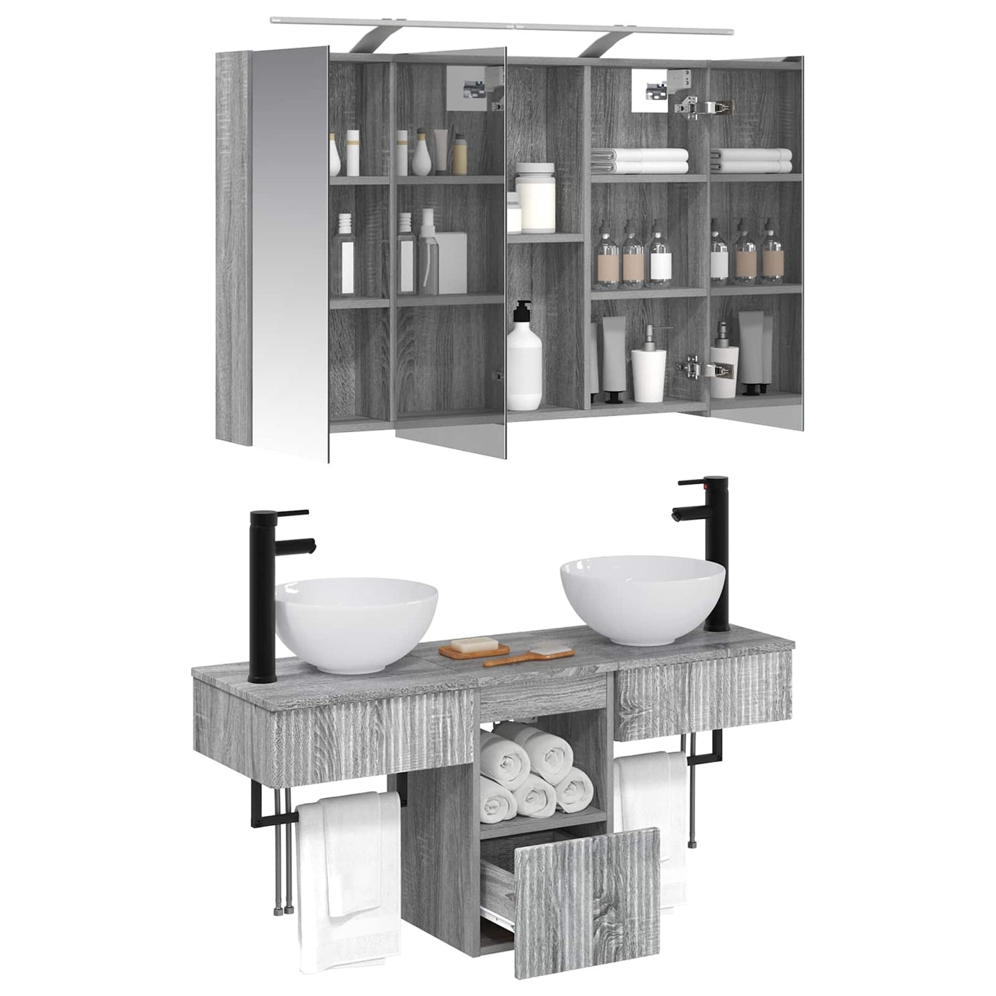 vidaXL Bathroom Cabinet Set 4 pcs Grey Sonoma 100 x 14.5 x 70 cm