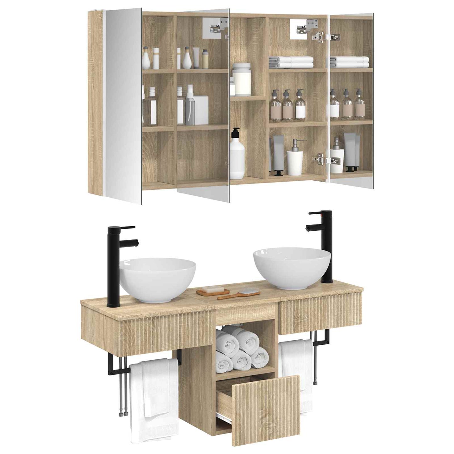 vidaXL Bathroom Cabinet Set 4 pcs Sonoma Oak 103.5 x 15.5 x 70 cm