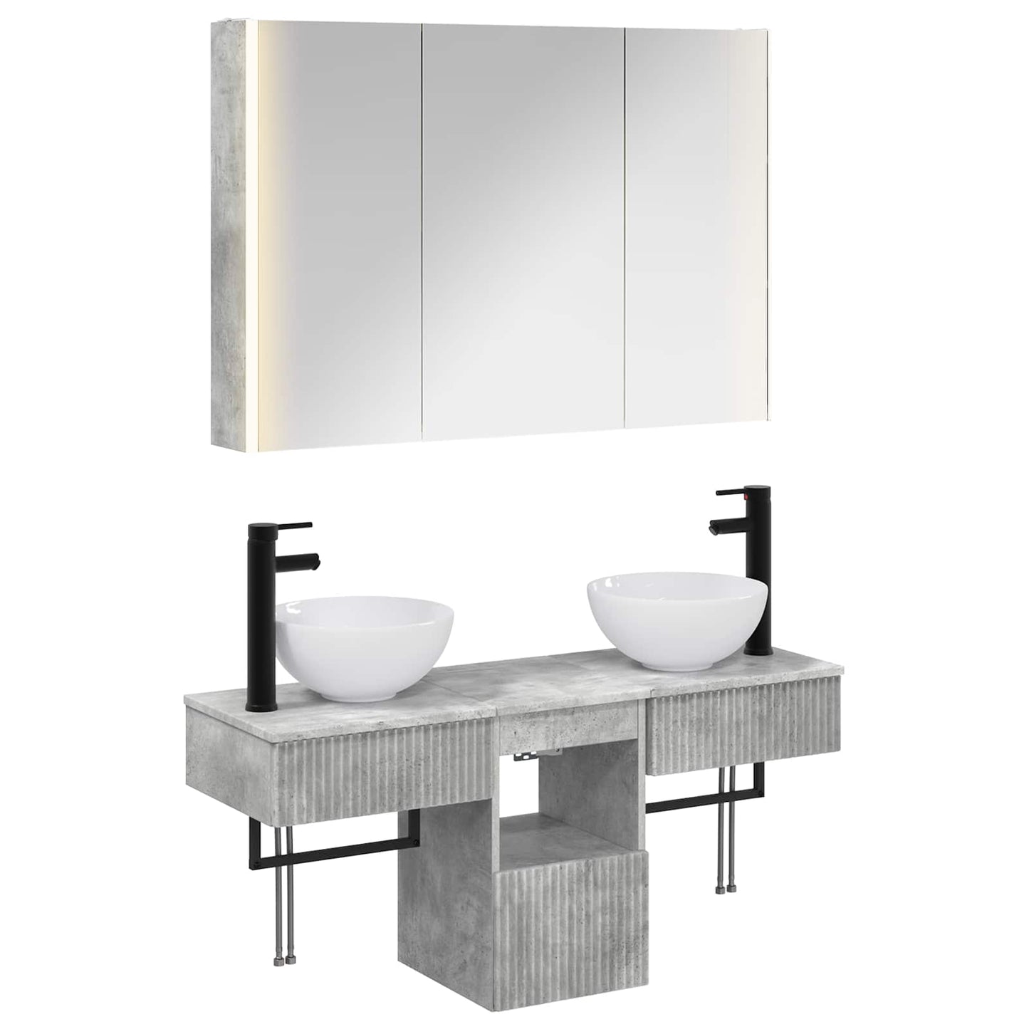 vidaXL Bathroom Cabinet Set 4 pcs Concrete Grey 103.5 x 15.5 x 70 cm