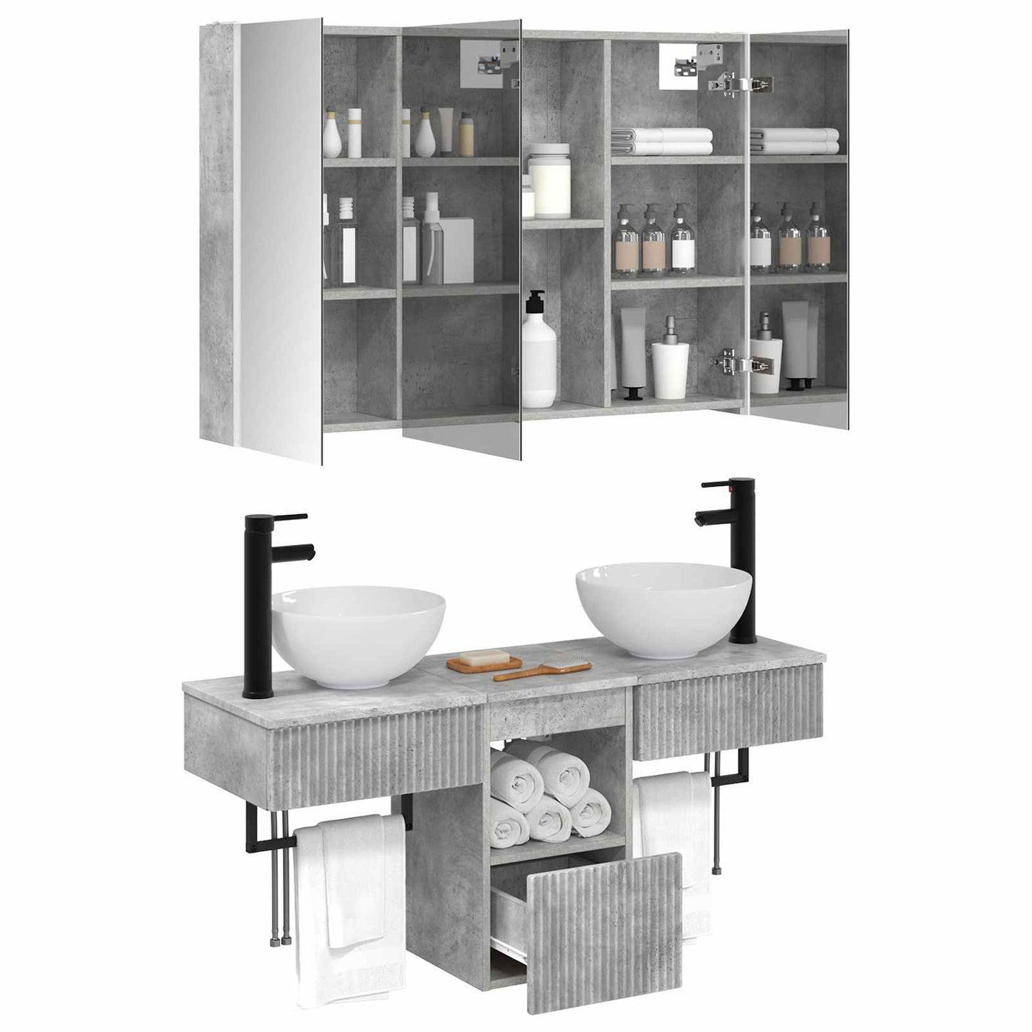 vidaXL Bathroom Cabinet Set 4 pcs Concrete Grey 103.5 x 15.5 x 70 cm