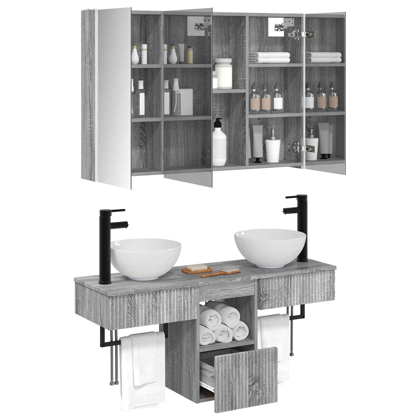vidaXL Bathroom Cabinet Set 4 pcs Grey Sonoma 103.5 x 15.5 x 70 cm