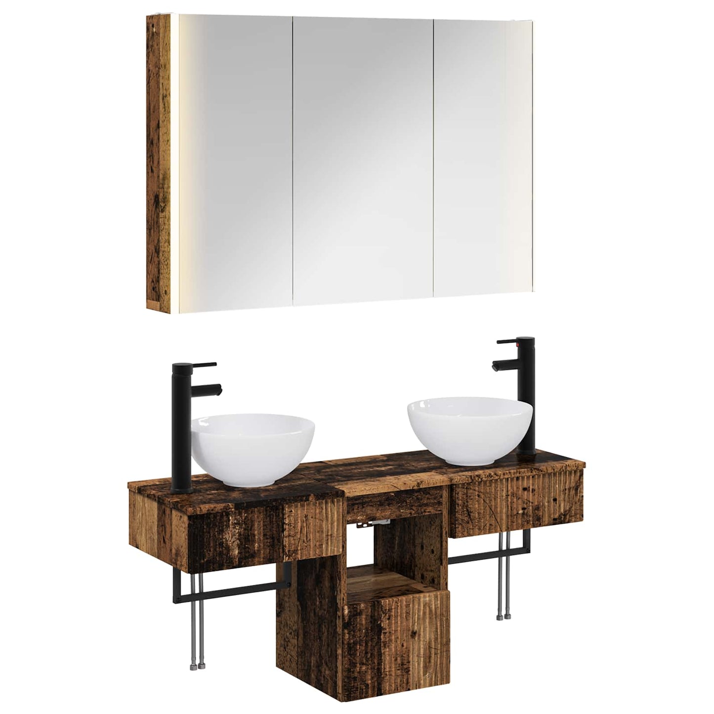 vidaXL Bathroom Cabinet Set 4 pcs Old Wood 103.5 x 15.5 x 70 cm