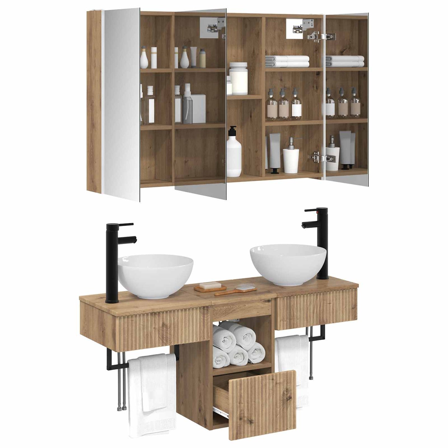 vidaXL Bathroom Cabinet Set 4 pcs Artisan Oak 103.5 x 15.5 x 70 cm
