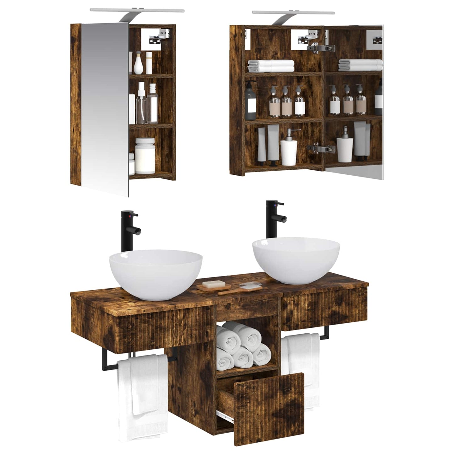 vidaXL Bathroom Cabinet Set 5 pcs Smoked Oak 40 x 10.5 x 60.5 cm