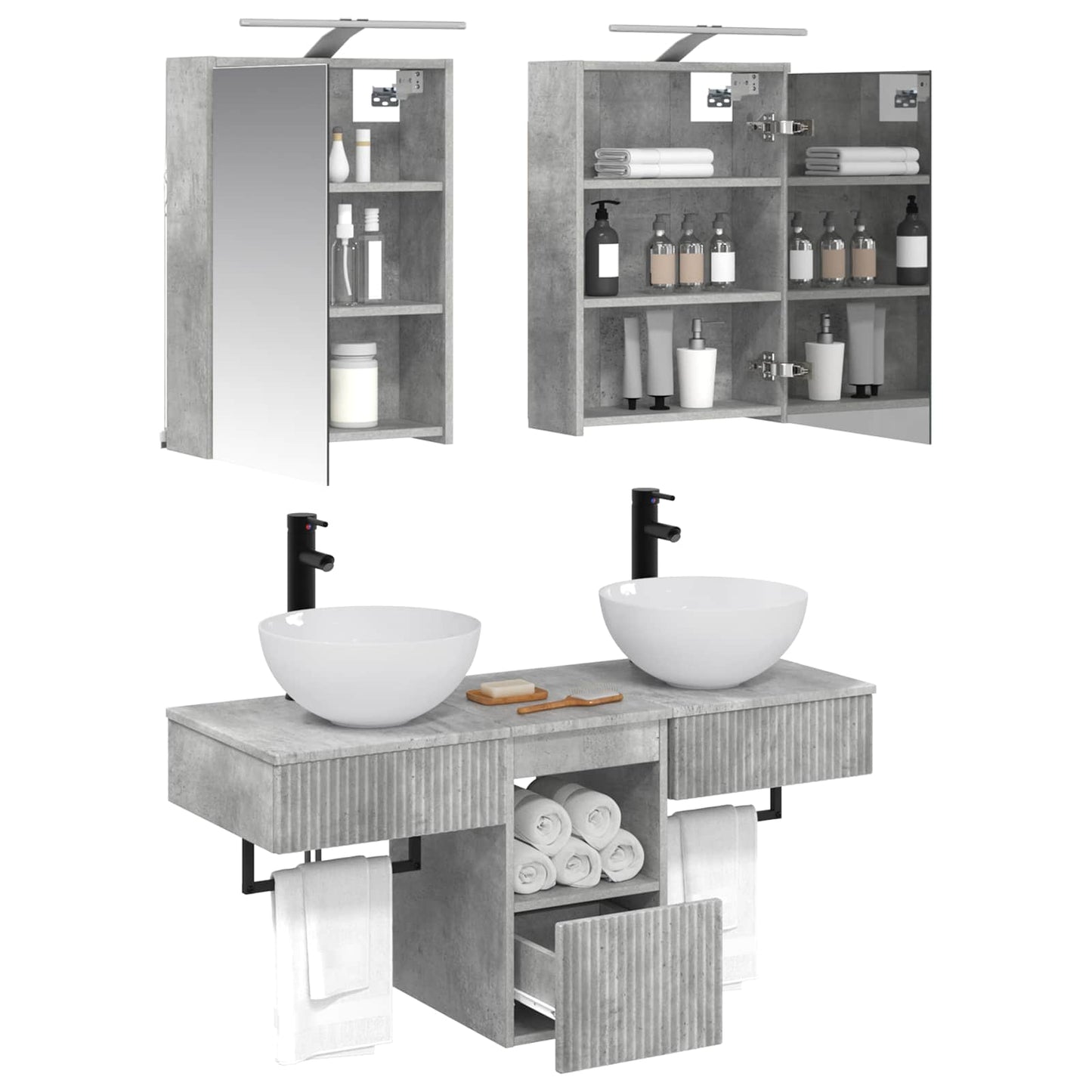 vidaXL Bathroom Cabinet Set 5 pcs Concrete Grey 43 x 16 x 62.5 cm