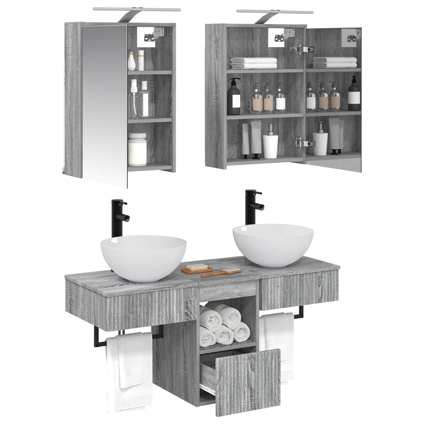 vidaXL Bathroom Cabinet Set 5 pcs Grey Sonoma 43 x 16 x 62.5 cm