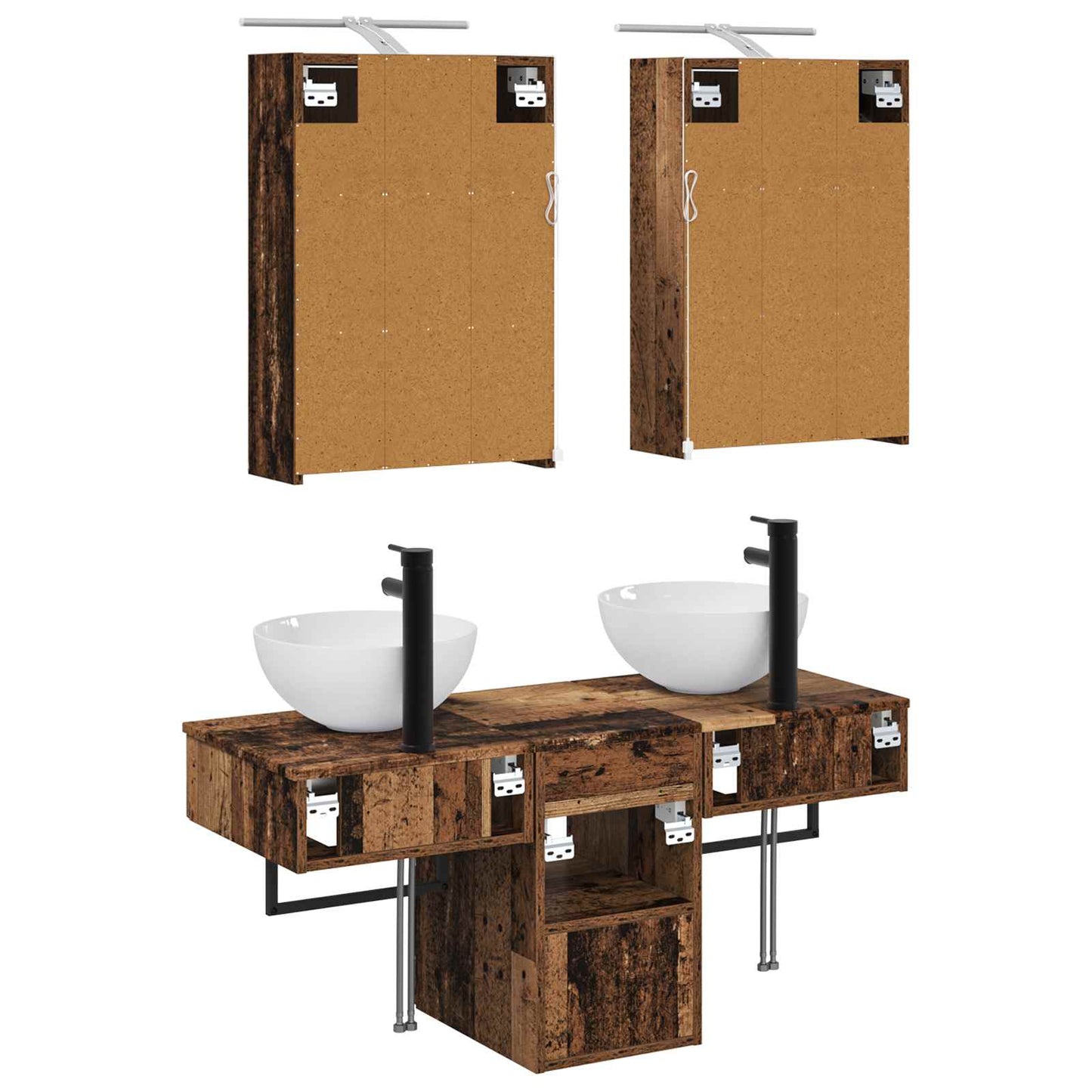 vidaXL Bathroom Cabinet Set 5 pcs Old Wood 43 x 16 x 62.5 cm