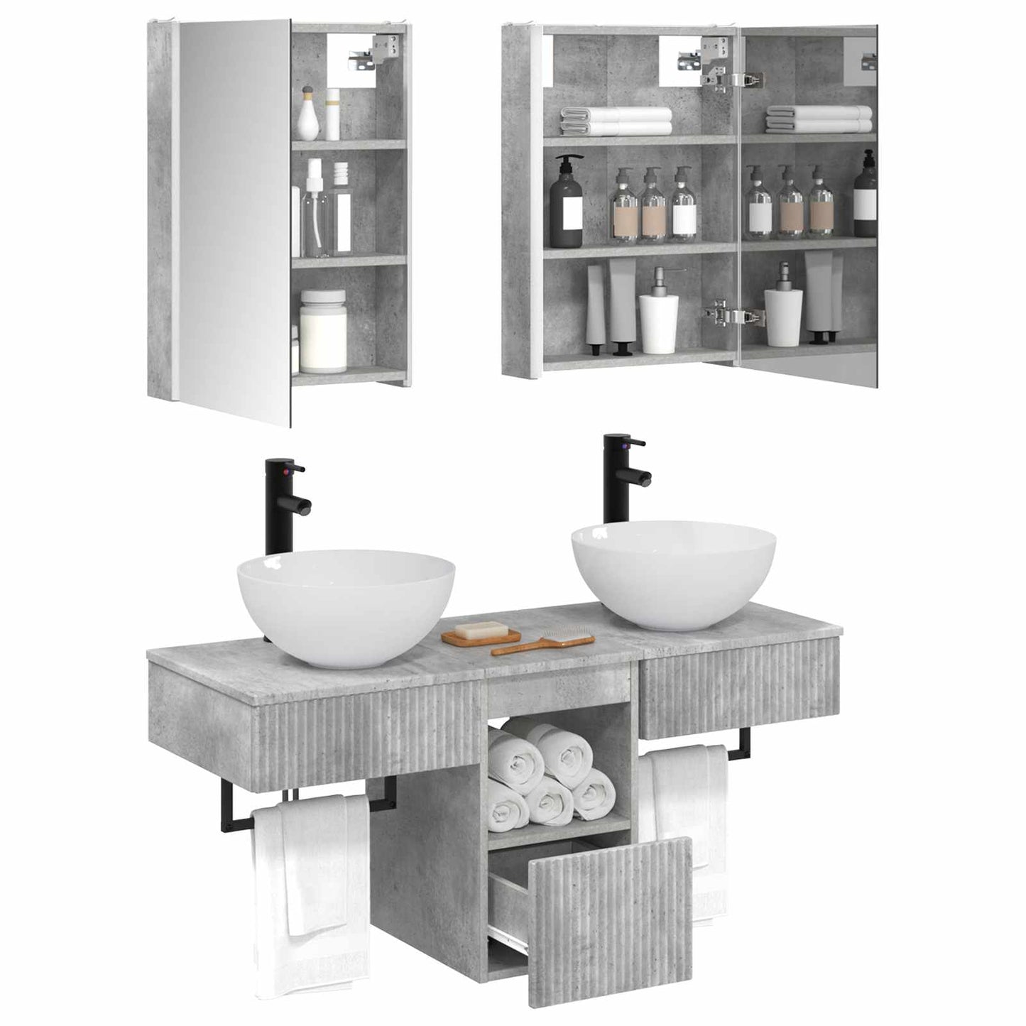 vidaXL Bathroom Cabinet Set 5 pcs Concrete Grey 43 x 11.5 x 60.5 cm