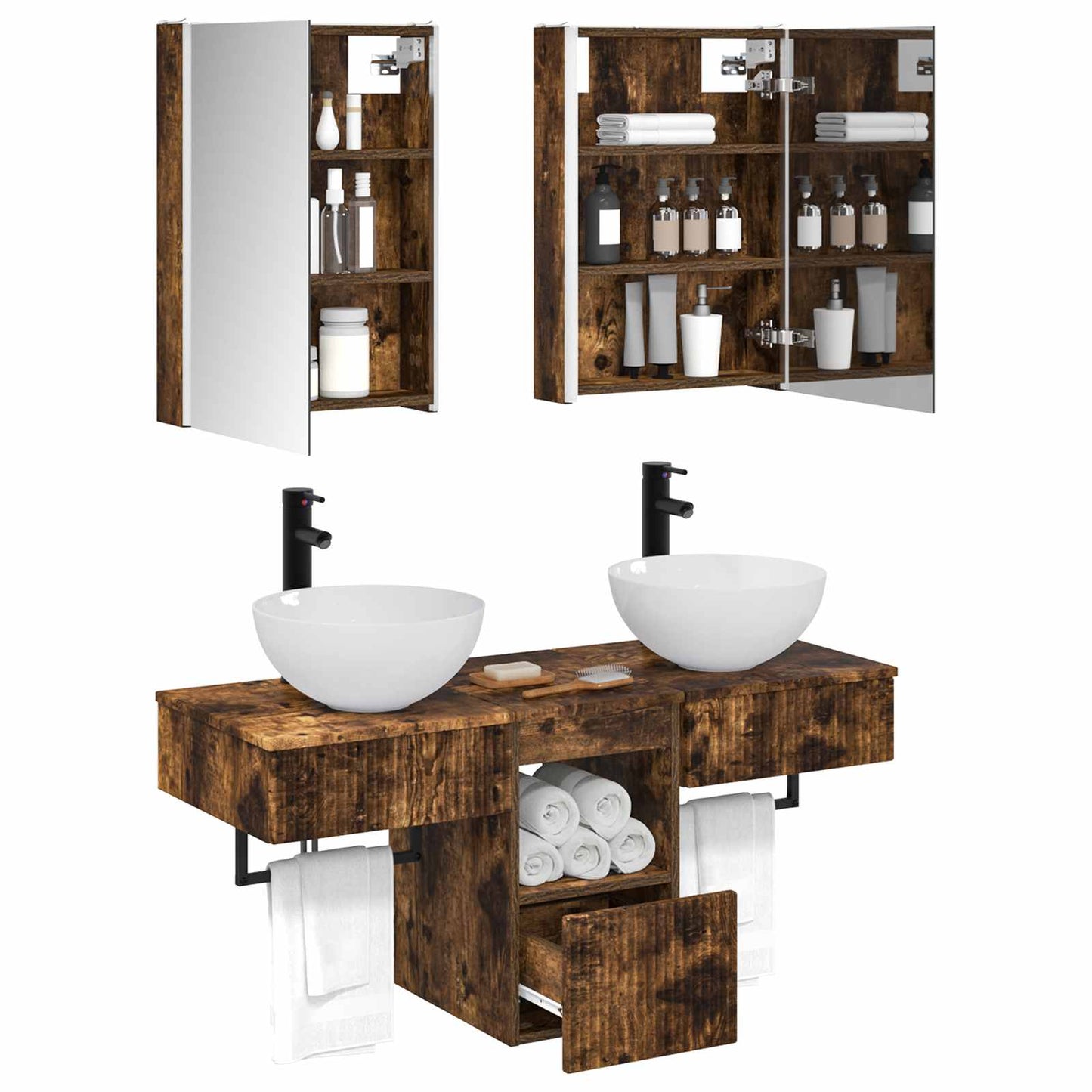 vidaXL Bathroom Cabinet Set 5 pcs Smoked Oak 43 x 11.5 x 60.5 cm