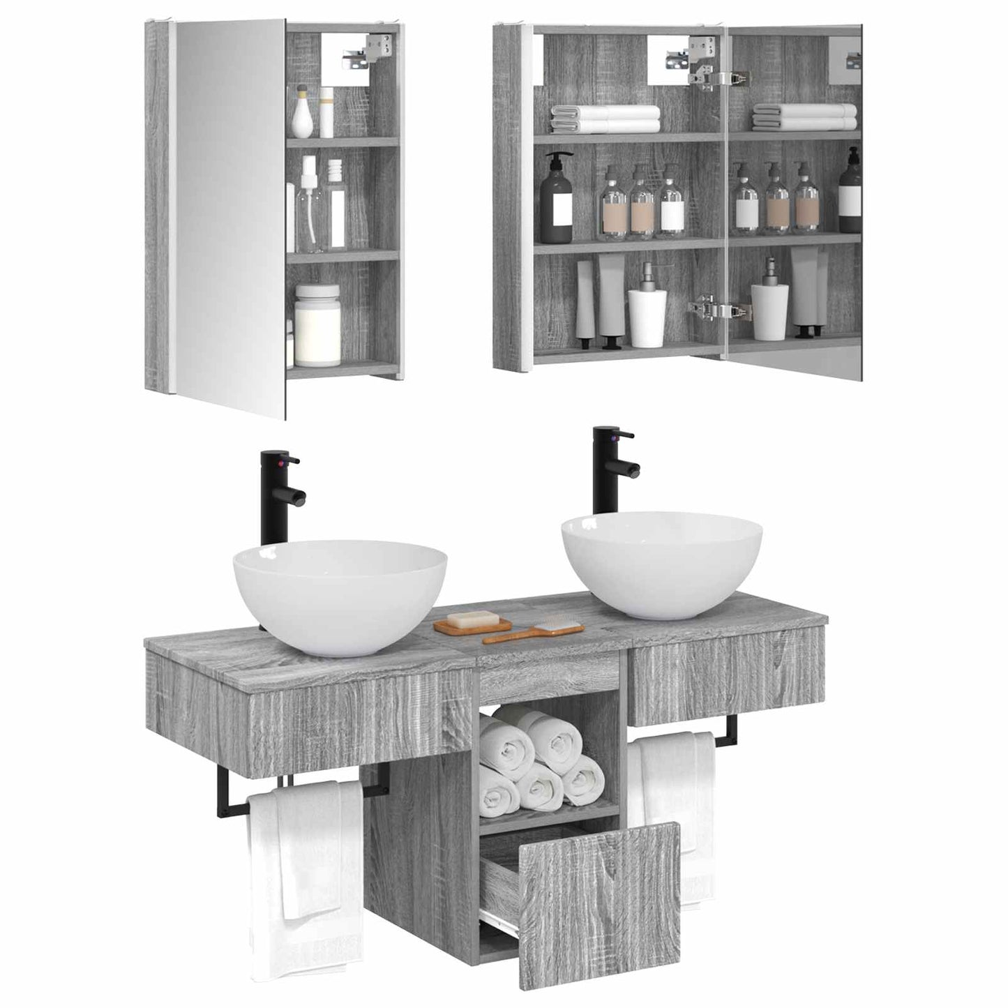 vidaXL Bathroom Cabinet Set 5 pcs Grey Sonoma 43 x 11.5 x 60.5 cm