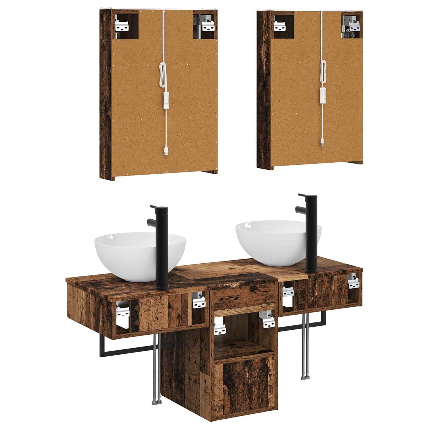 vidaXL Bathroom Cabinet Set 5 pcs Old Wood 43 x 11.5 x 60.5 cm