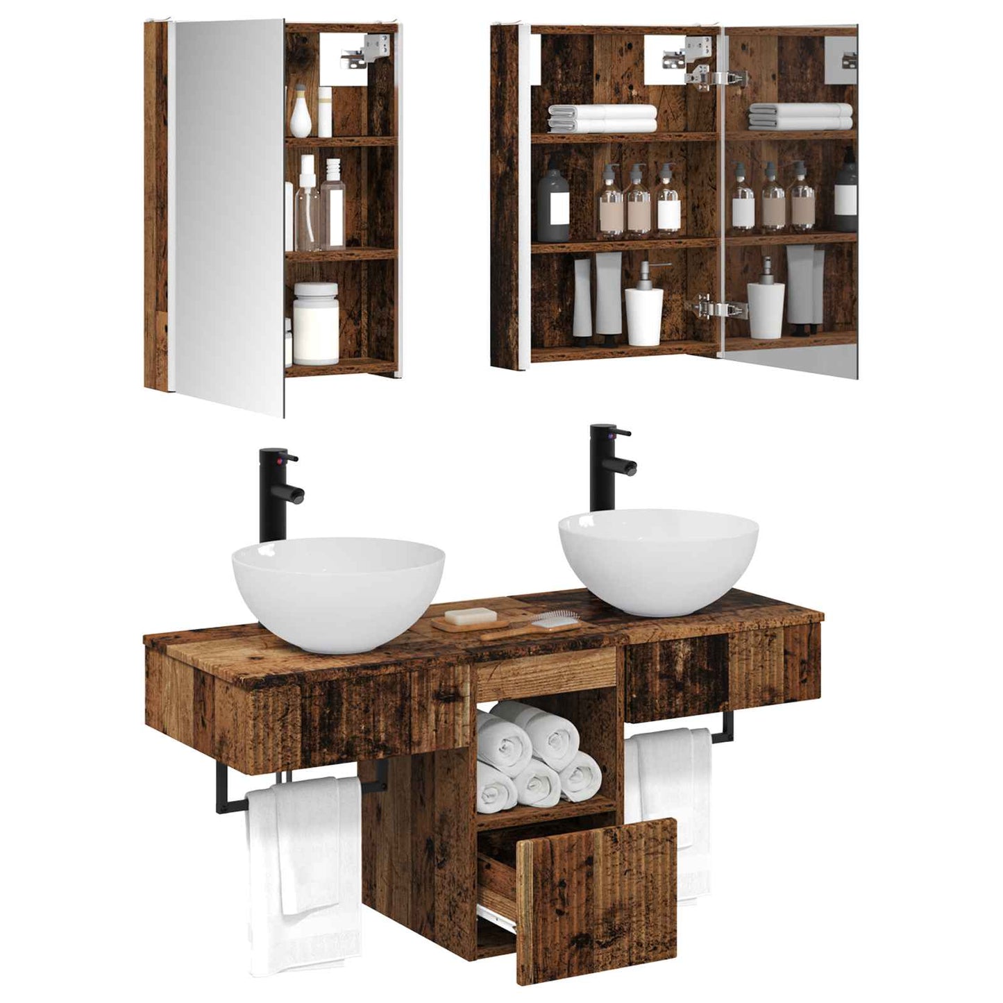 vidaXL Bathroom Cabinet Set 5 pcs Old Wood 43 x 11.5 x 60.5 cm