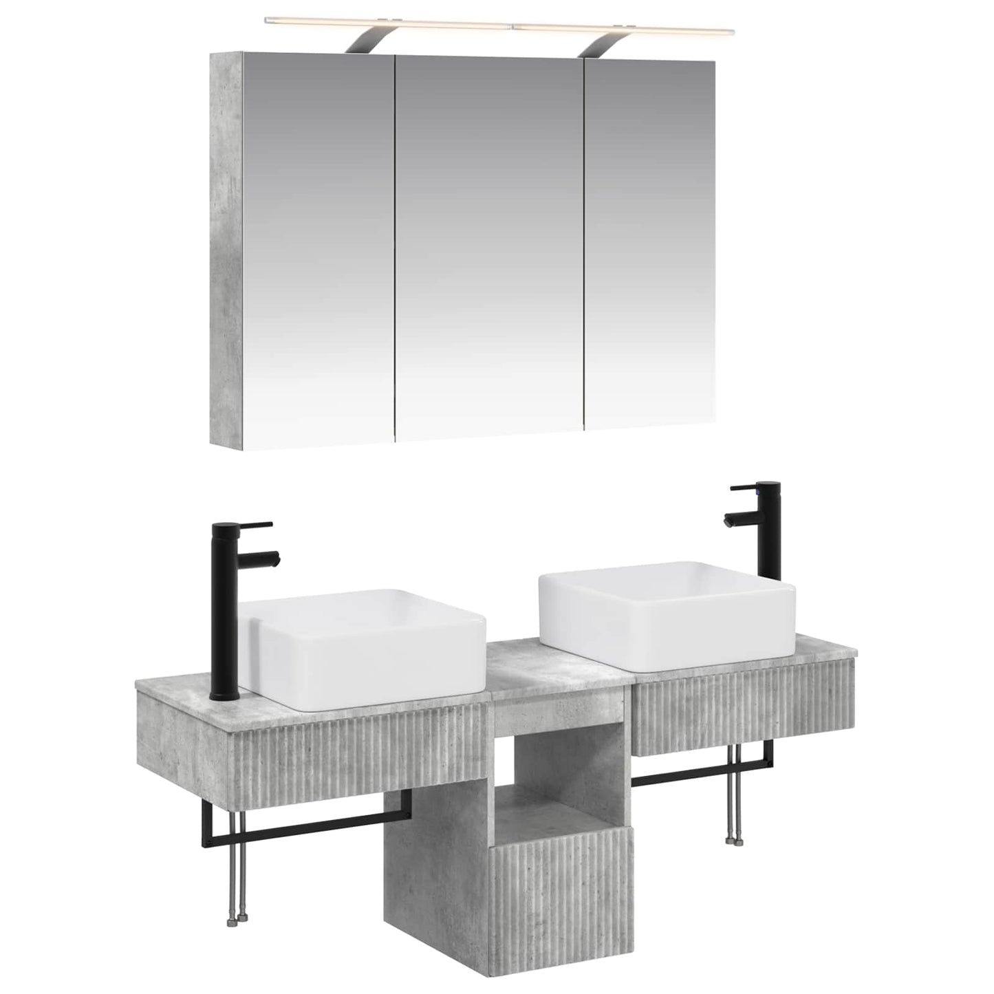 vidaXL Bathroom Cabinet Set 4 pcs Concrete Grey 100 x 14.5 x 70 cm