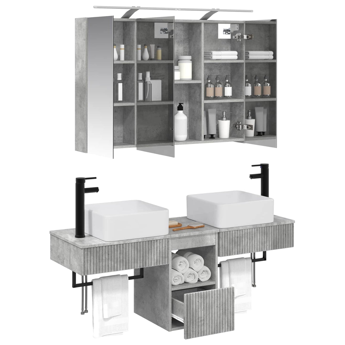 vidaXL Bathroom Cabinet Set 4 pcs Concrete Grey 100 x 14.5 x 70 cm