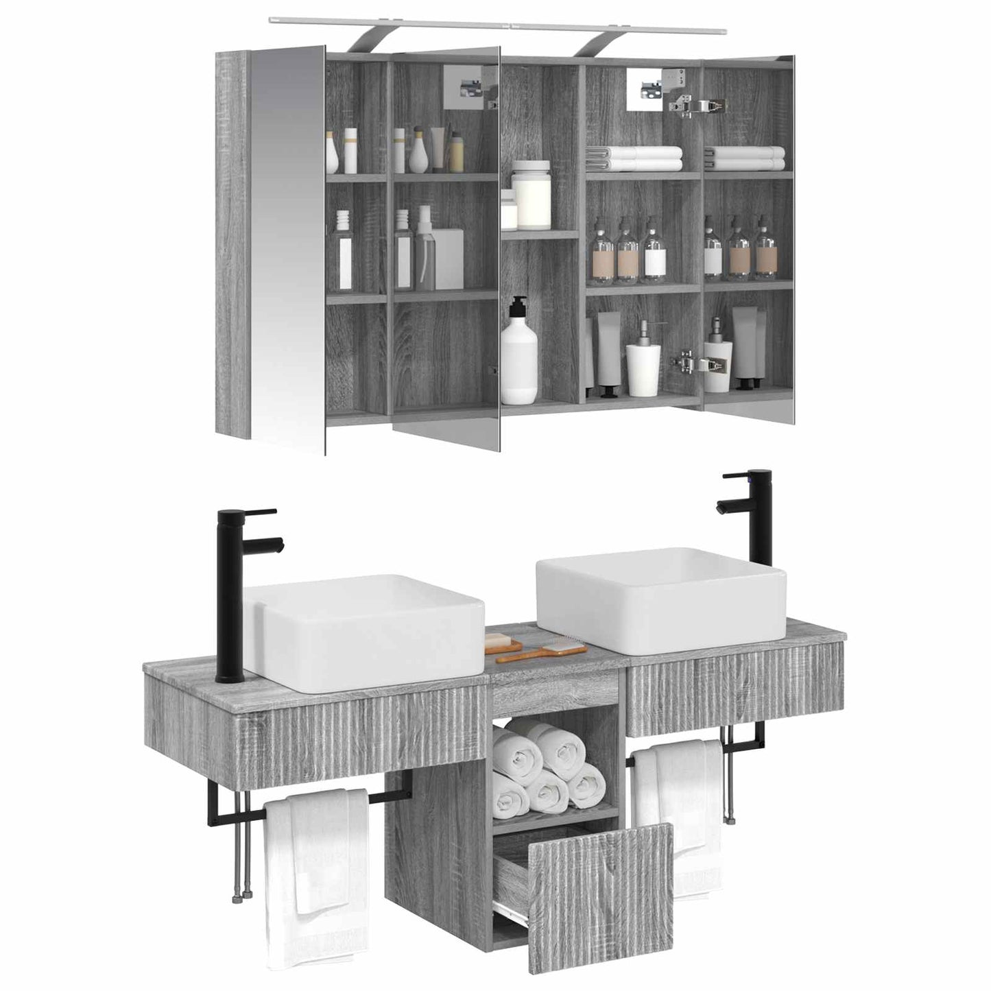 vidaXL Bathroom Cabinet Set 4 pcs Grey Sonoma 100 x 14.5 x 70 cm