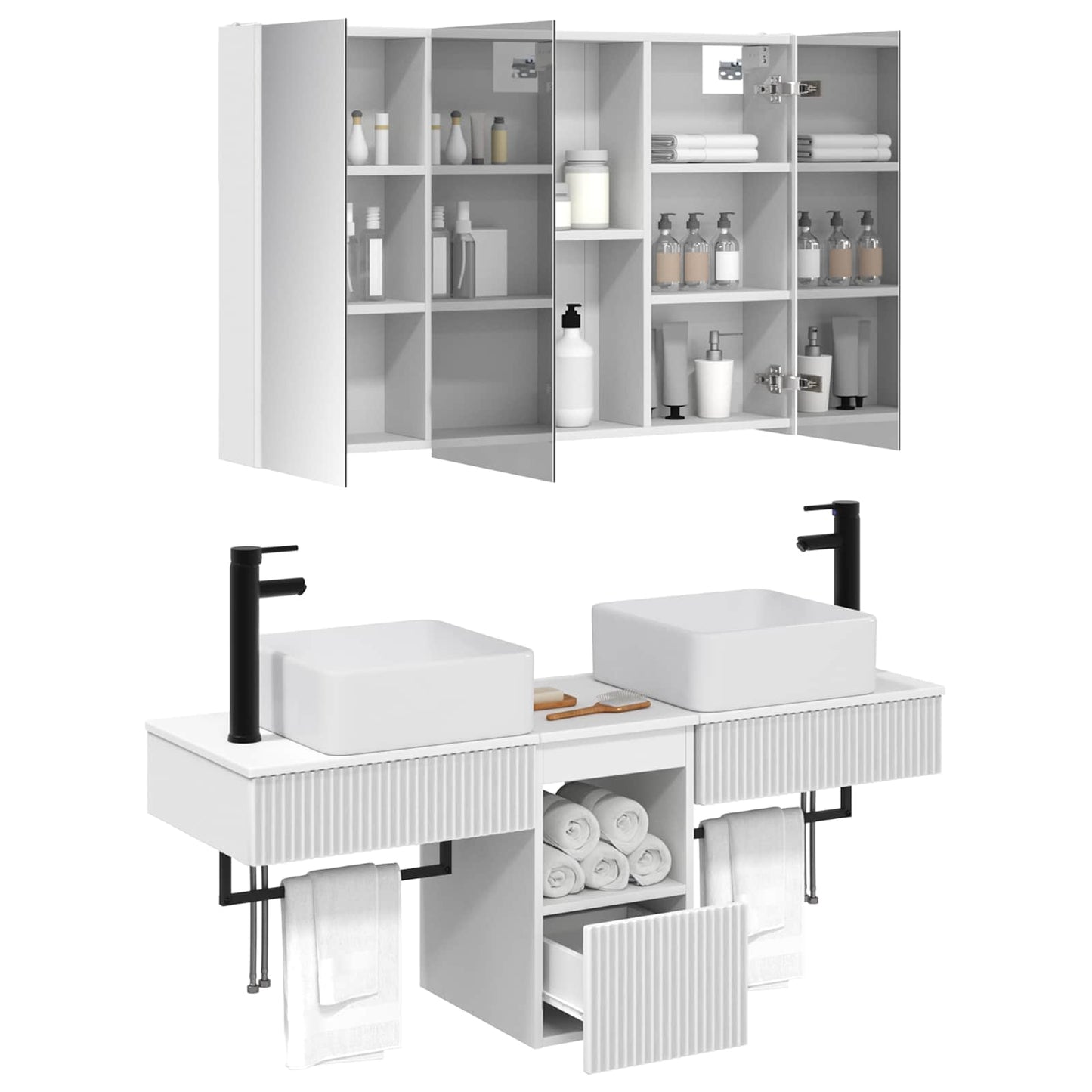 vidaXL Bathroom Cabinet Set 4 pcs White 103.5 x 15.5 x 70 cm
