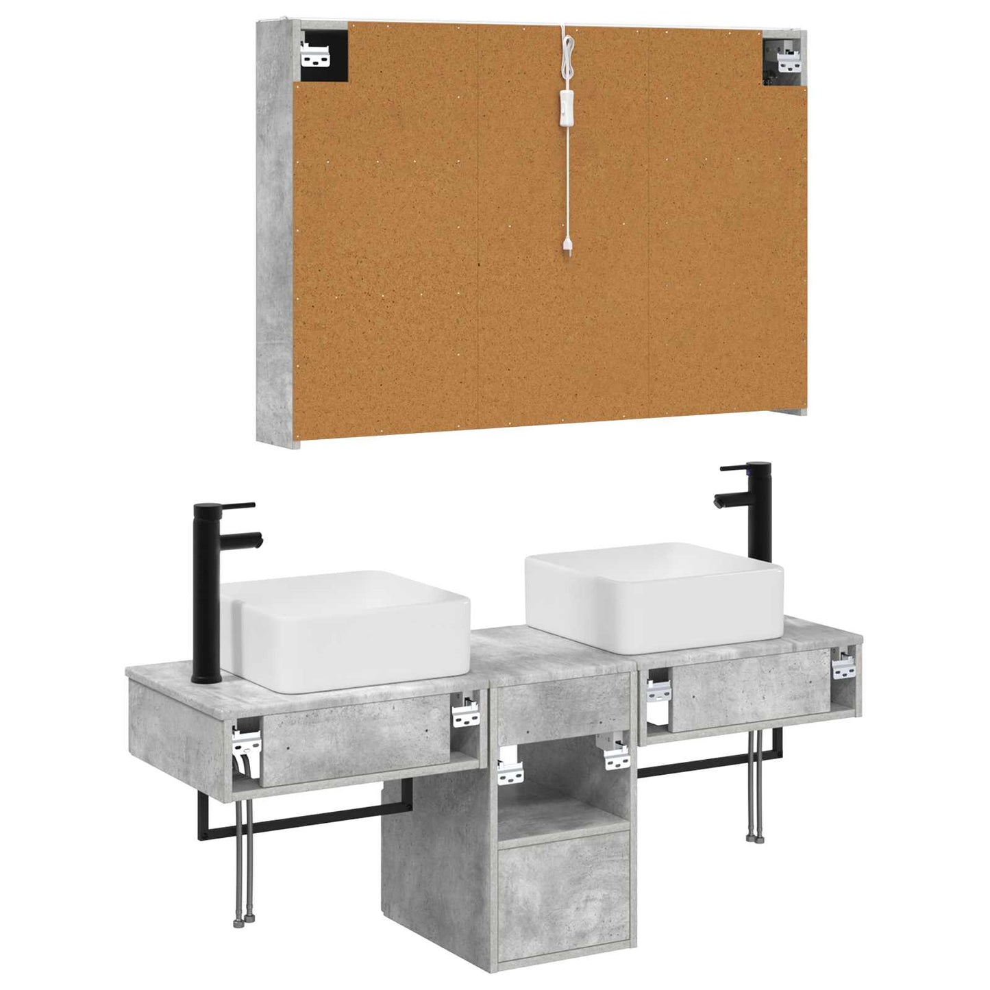 vidaXL Bathroom Cabinet Set 4 pcs Concrete Grey 103.5 x 15.5 x 70 cm