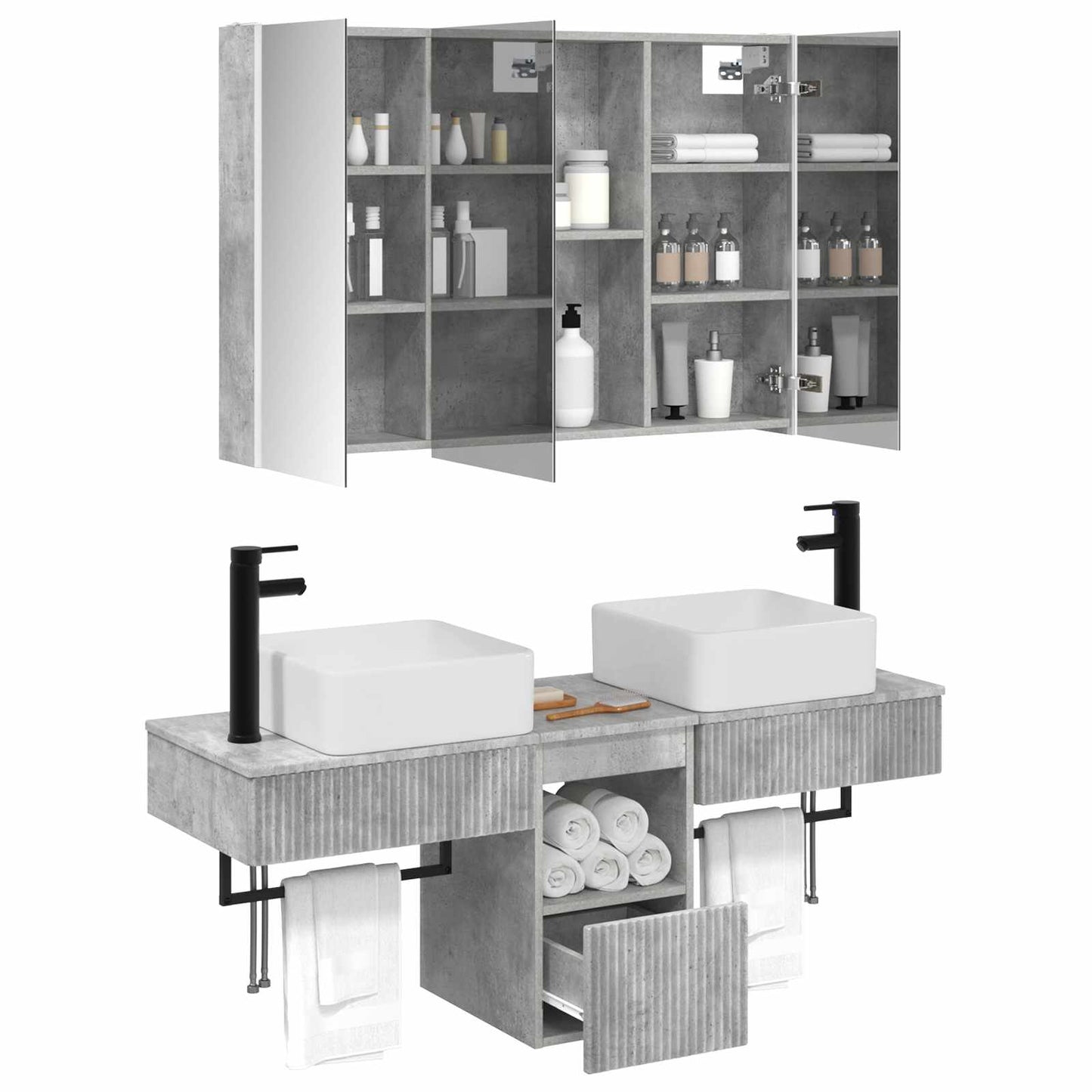 vidaXL Bathroom Cabinet Set 4 pcs Concrete Grey 103.5 x 15.5 x 70 cm