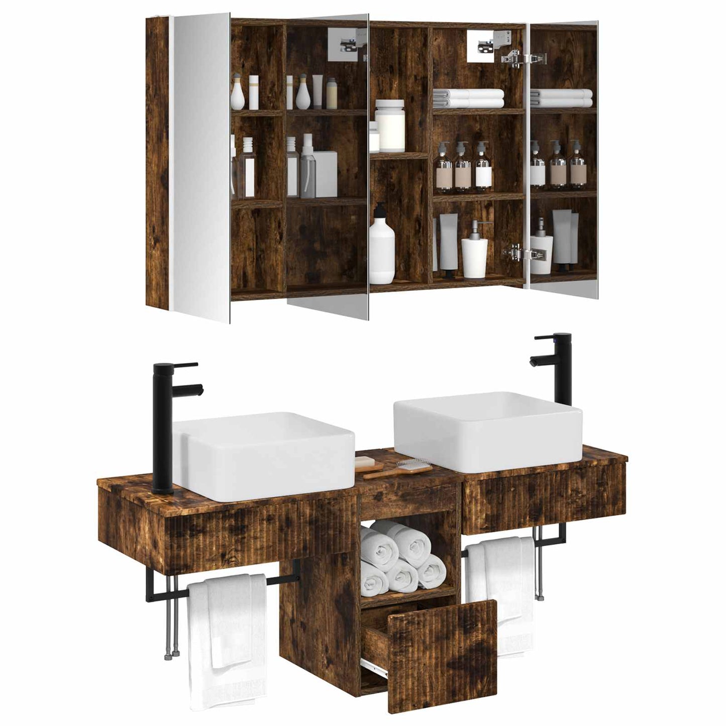 vidaXL Bathroom Cabinet Set 4 pcs Smoked Oak 103.5 x 15.5 x 70 cm