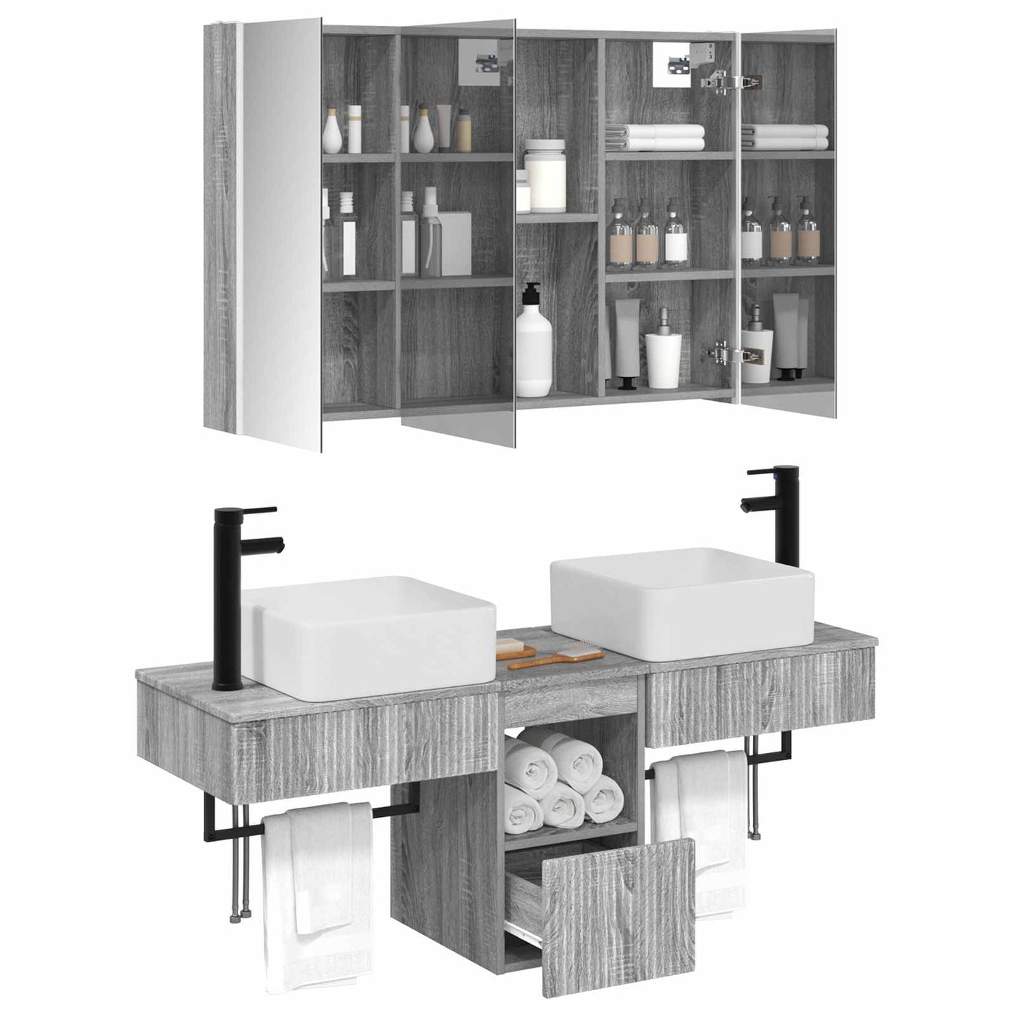vidaXL Bathroom Cabinet Set 4 pcs Grey Sonoma 103.5 x 15.5 x 70 cm