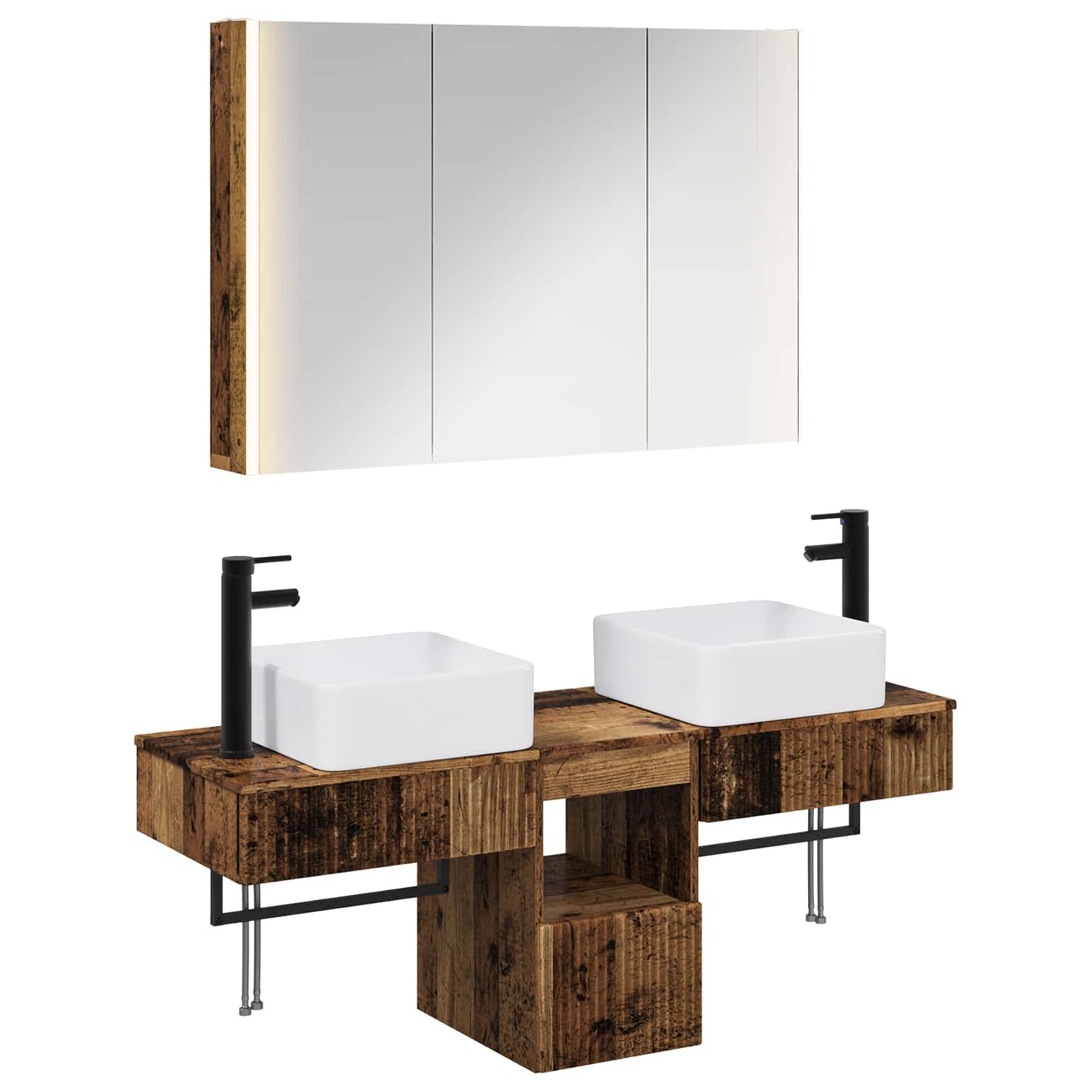 vidaXL Bathroom Cabinet Set 4 pcs Old Wood 103.5 x 15.5 x 70 cm
