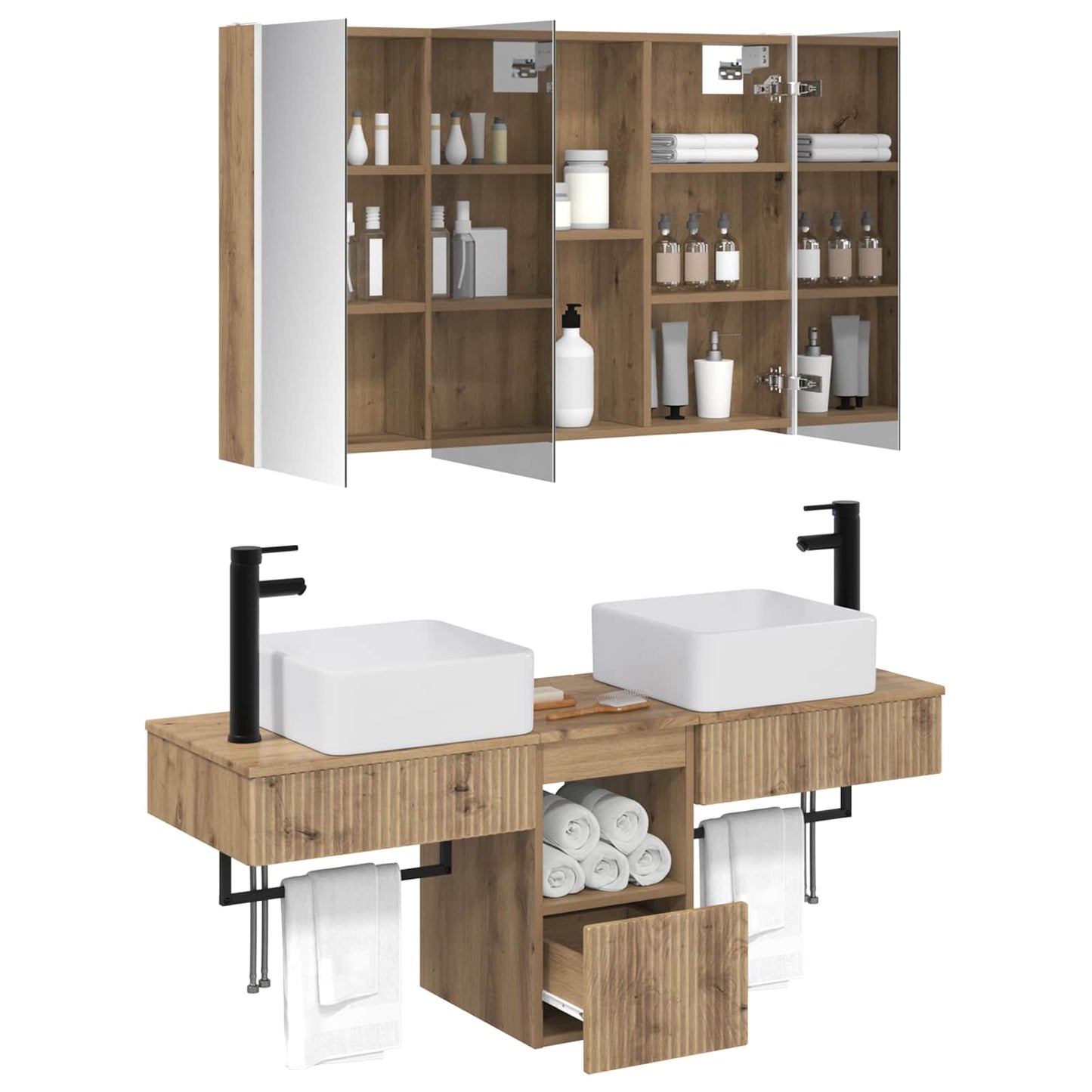 vidaXL Bathroom Cabinet Set 4 pcs Artisan Oak 103.5 x 15.5 x 70 cm