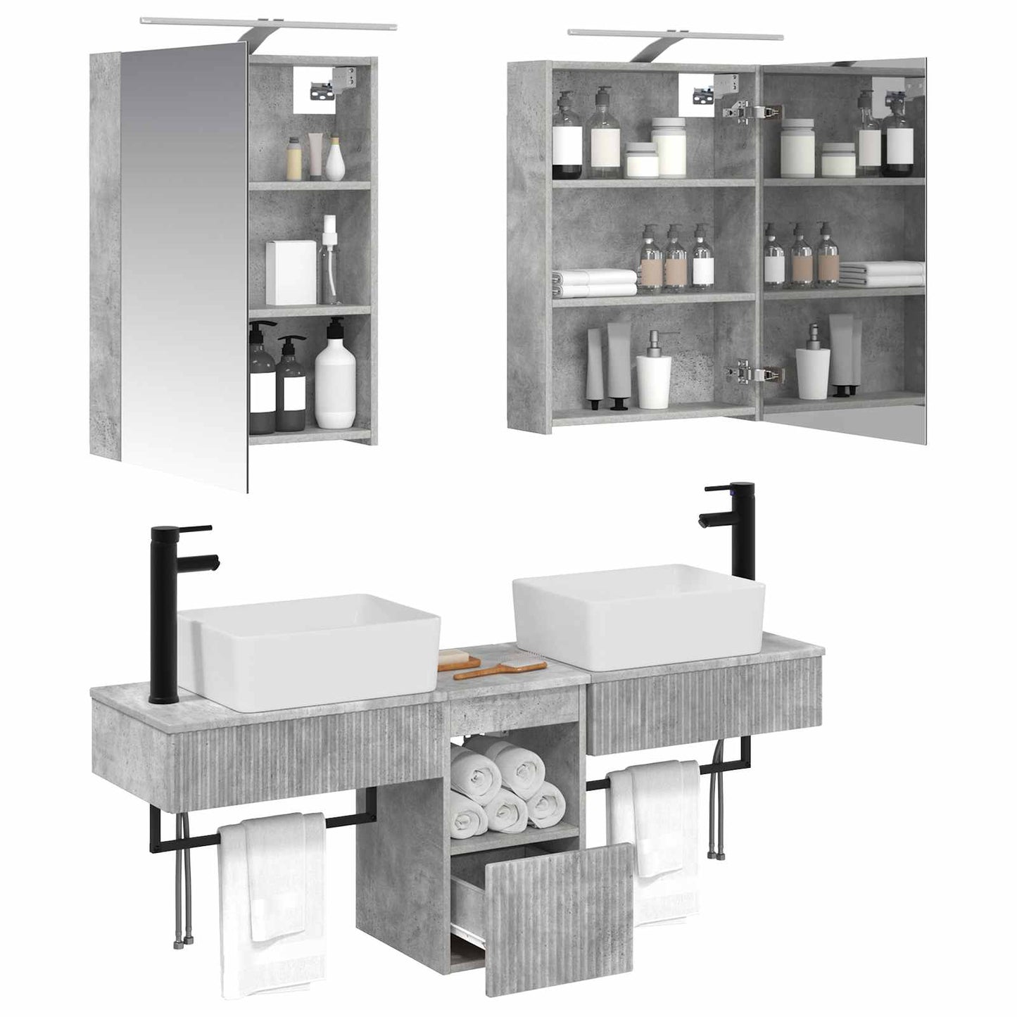 vidaXL Bathroom Cabinet Set 5 pcs Concrete Grey 50 x 14.5 x 70 cm
