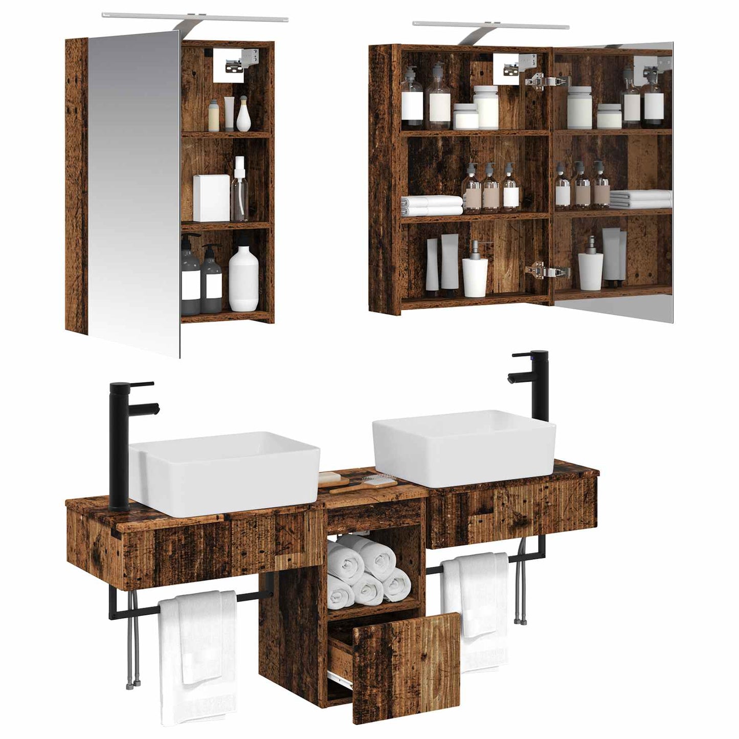 vidaXL Bathroom Cabinet Set 5 pcs Old Wood 50 x 14.5 x 70 cm