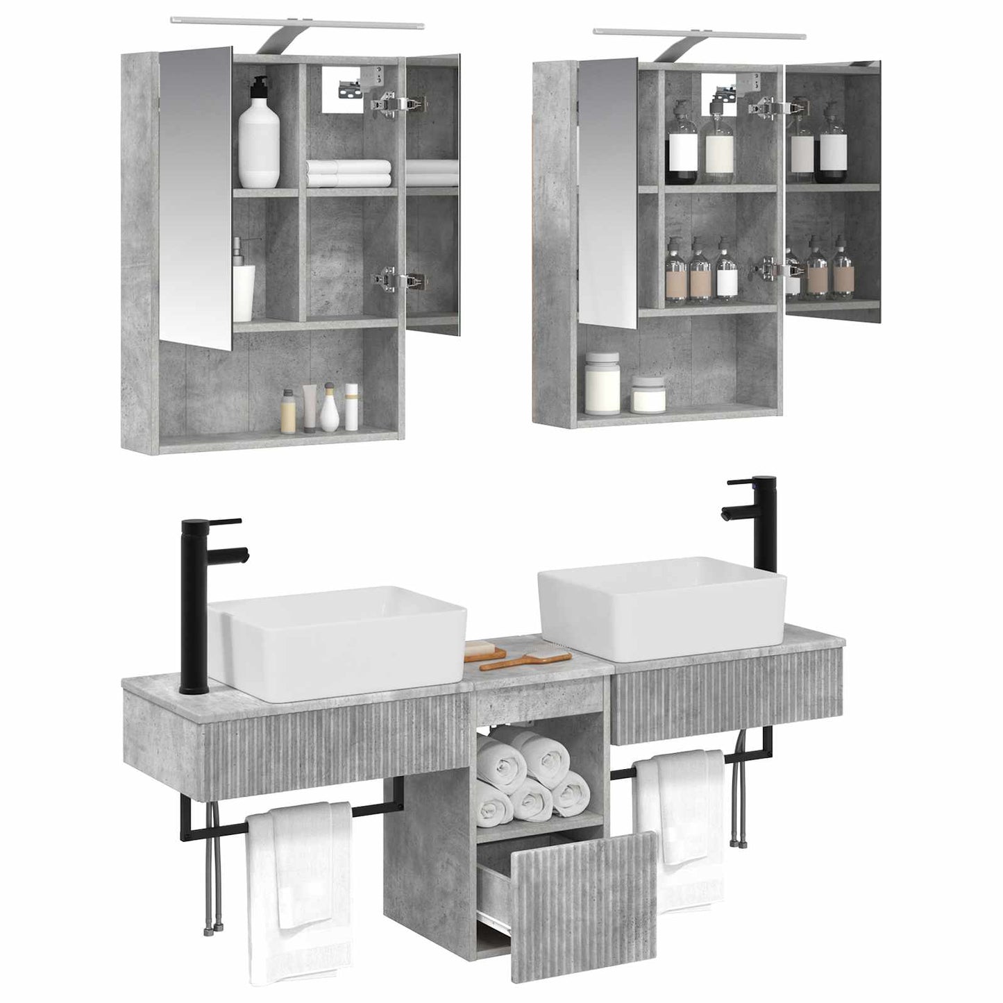 vidaXL Bathroom Cabinet Set 5 pcs Concrete Grey 50 x 14.5 x 70 cm