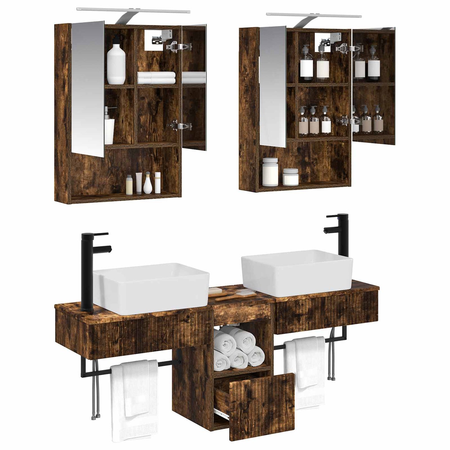 vidaXL Bathroom Cabinet Set 5 pcs Smoked Oak 50 x 14.5 x 70 cm
