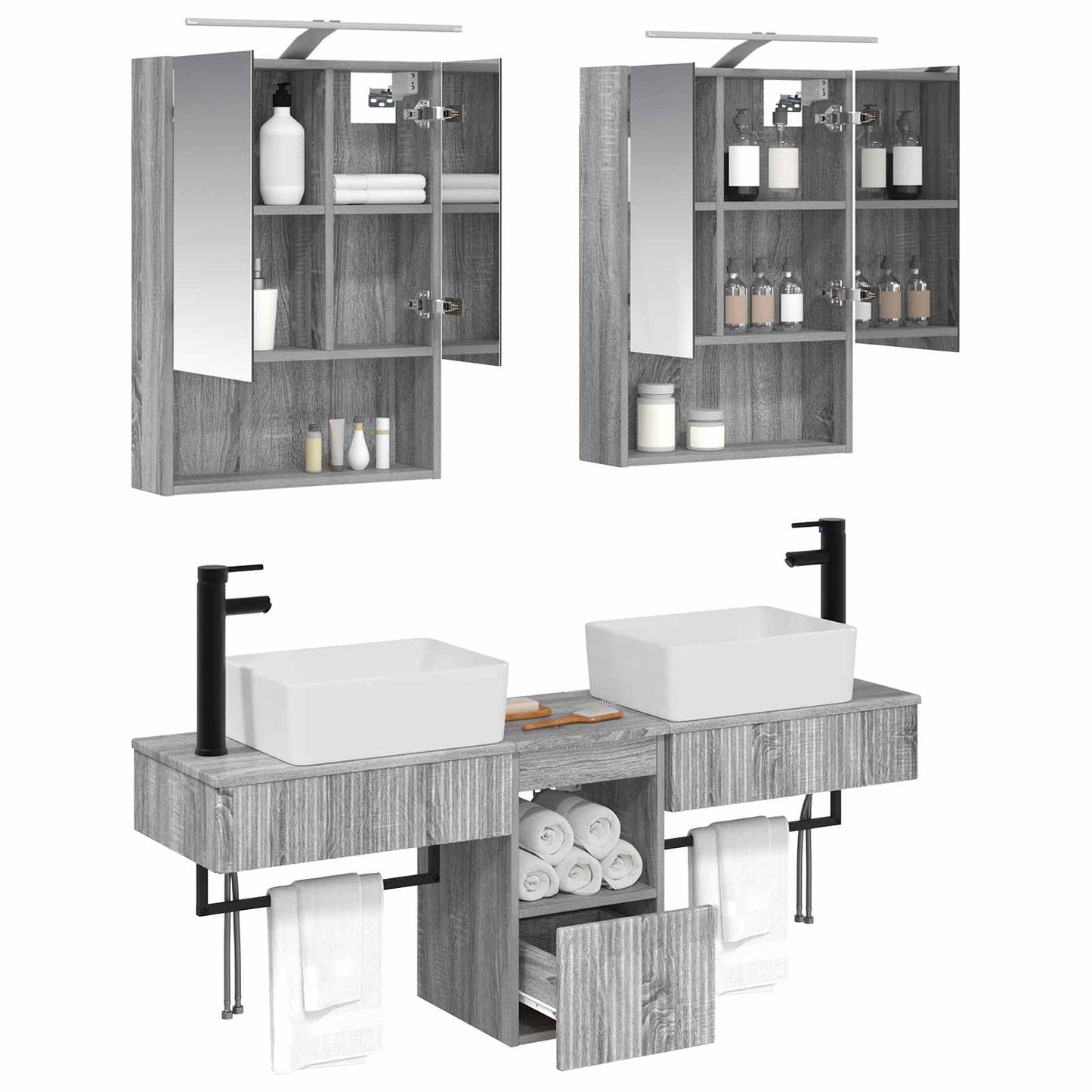 vidaXL Bathroom Cabinet Set 5 pcs Grey Sonoma 50 x 14.5 x 70 cm