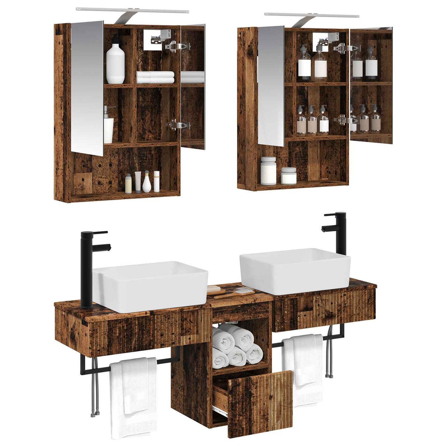vidaXL Bathroom Cabinet Set 5 pcs Old Wood 50 x 14.5 x 70 cm