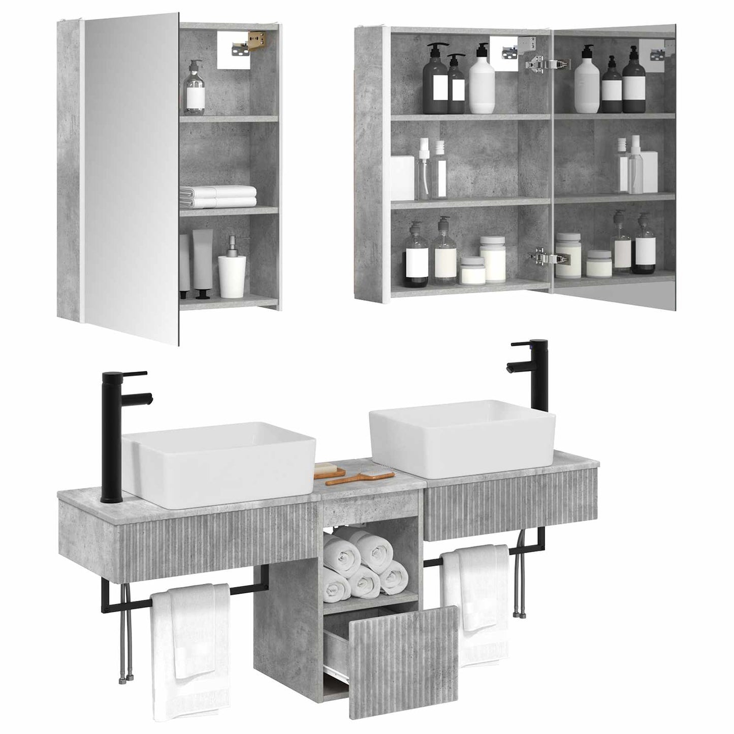 vidaXL Bathroom Cabinet Set 5 pcs Concrete Grey 53 x 15.5 x 70 cm