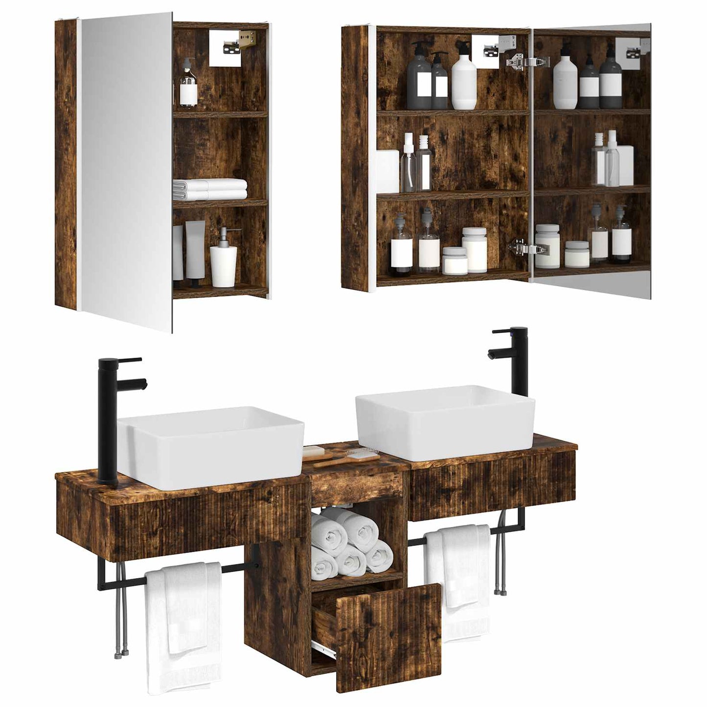 vidaXL Bathroom Cabinet Set 5 pcs Smoked Oak 53 x 15.5 x 70 cm